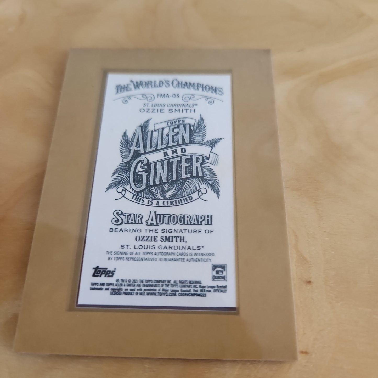 Topps Allen & Grintwr Certified Autograph Ozzie Smith Auto #FMA-OS