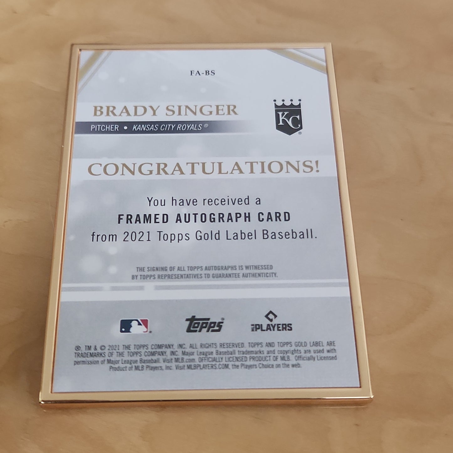 Topps Gold Label Brady Singer RC Auto #FA-BS