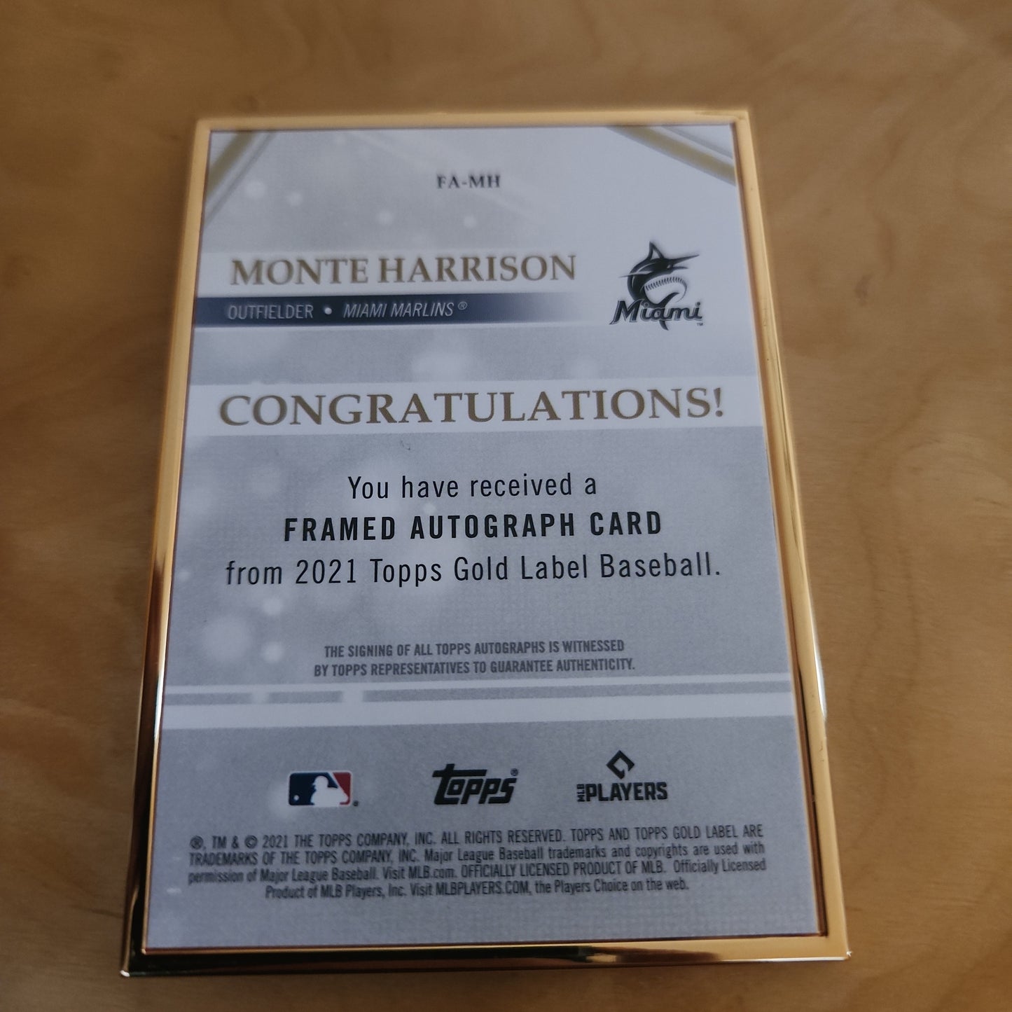 Topps Gold Label Monte Harrison RC Auto #FA-MH