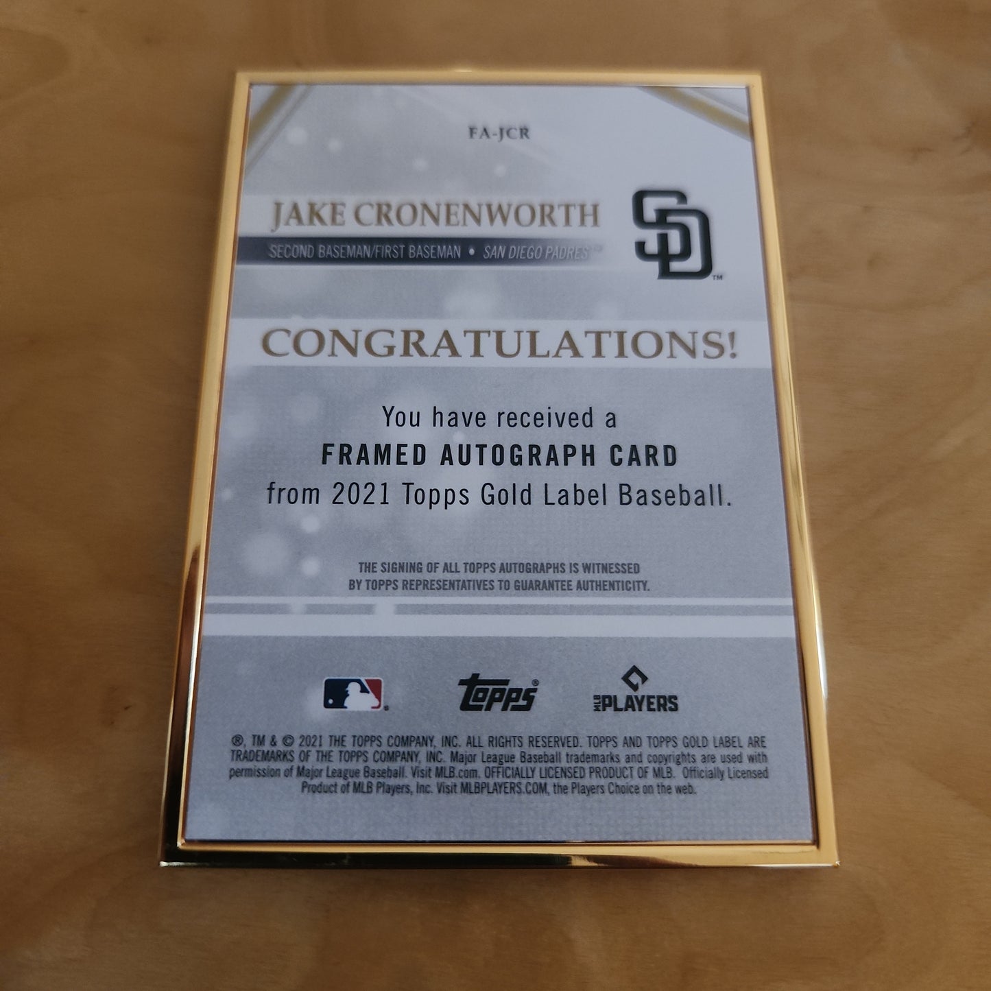 Topps Gold Label Jake Cronenworth Auto RC #FA-JCR