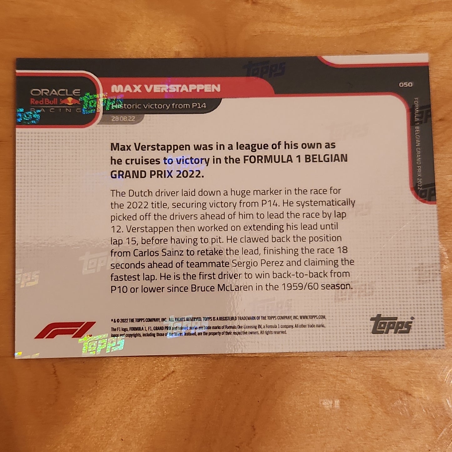 2022 Topps Now F1 Oracle Red Bull Racing Max Verstappen #50 84/99 Parallel