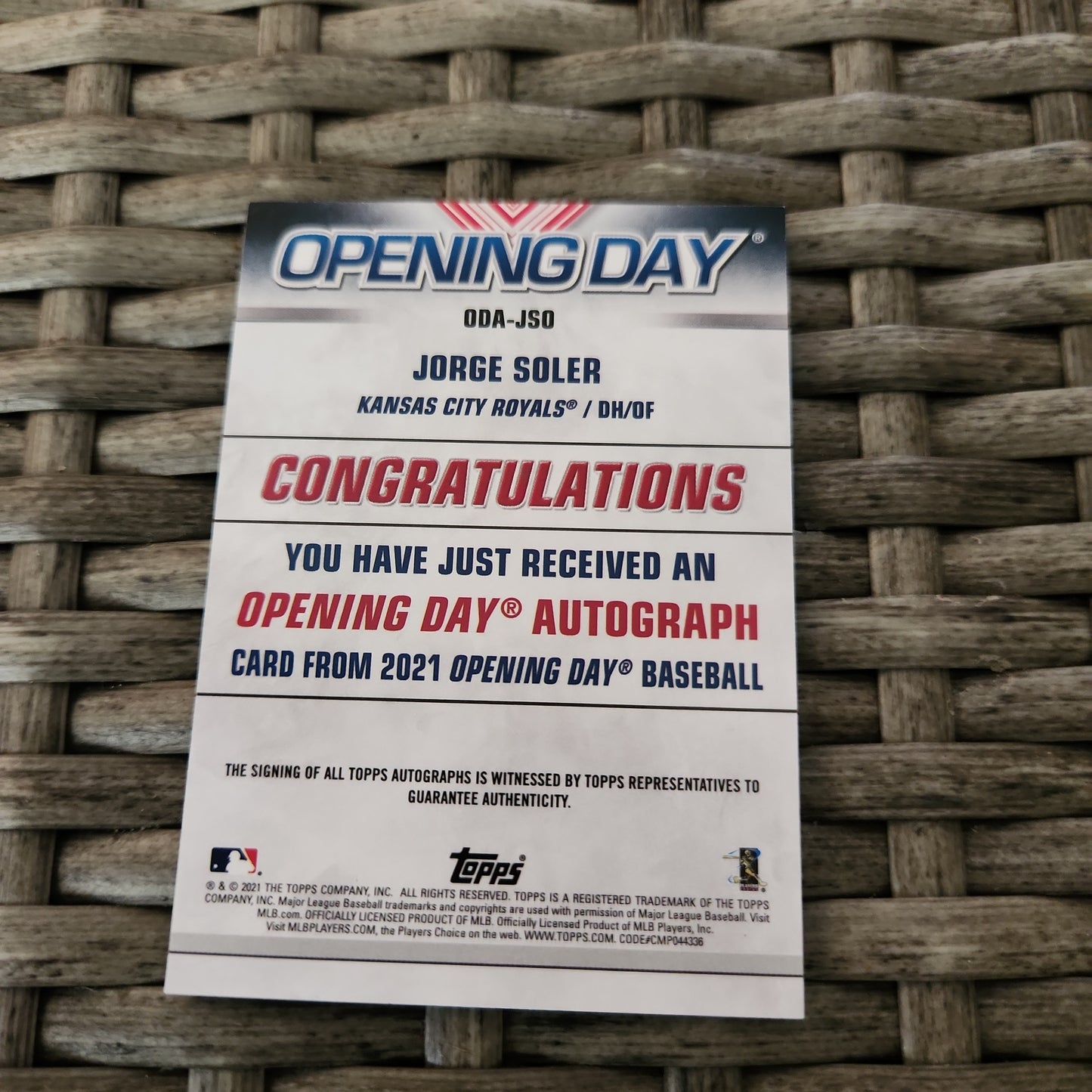 Toppe Opening Day Jorge Soler Auto #ODA-JSO