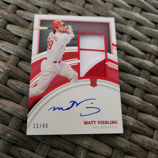 Panini Immaculate Red Parallel Matt Vierling Jersey Patch Auto 23/49 #139