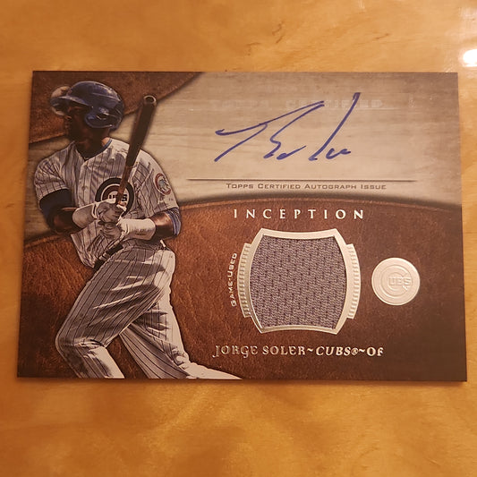 JORGE SOLER  2014 Bowman Inception ROOKIE PATCH AUTO / Chicago Cubs #AR-JS