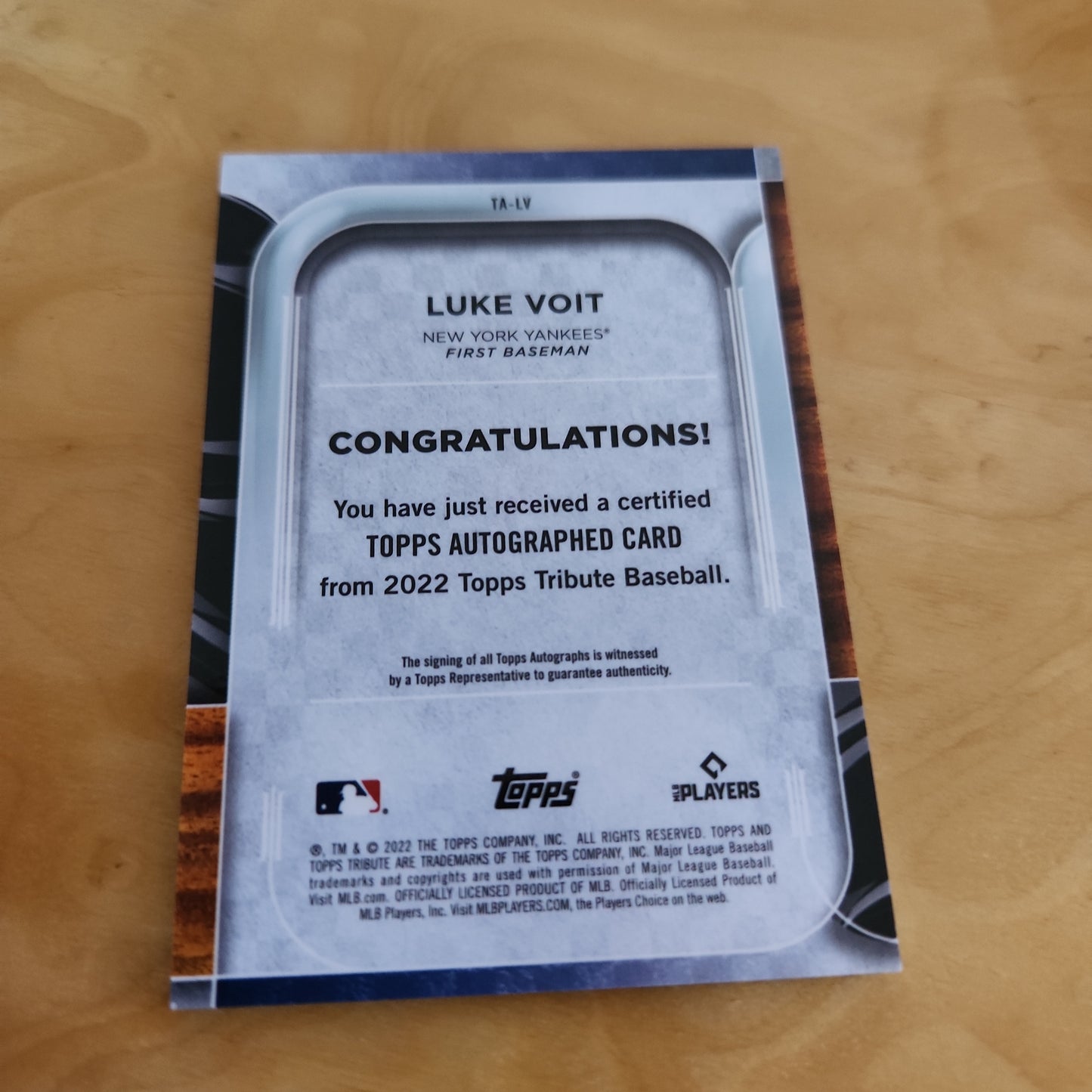 Topps Certified Red Parallel Luke Voit Auto 1/10 #TA-LV