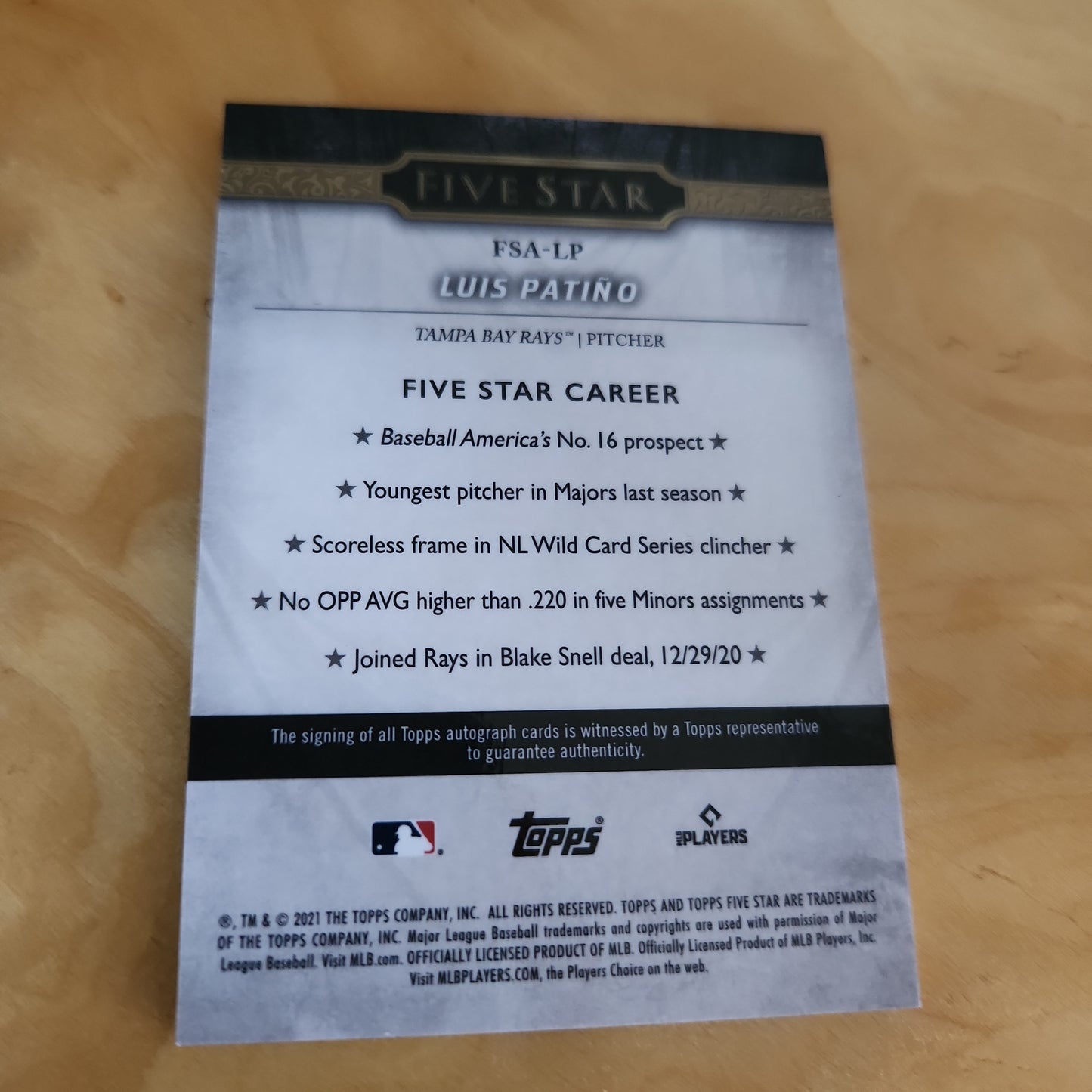 Topps Five Star Luis Patiño RC Auto #FSA-LP