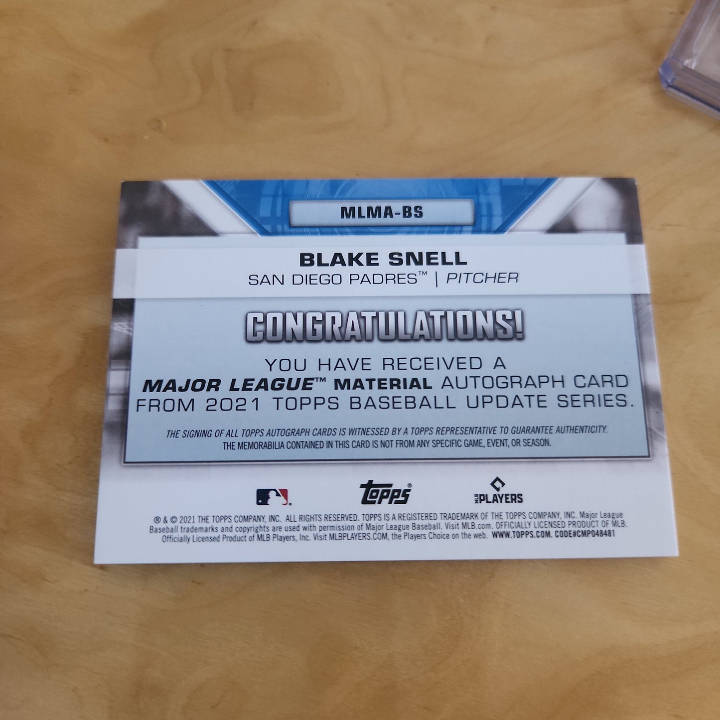 Topps Major League Material Blake Snell Jersey Patch Auto 09/25 #MLMA-BS