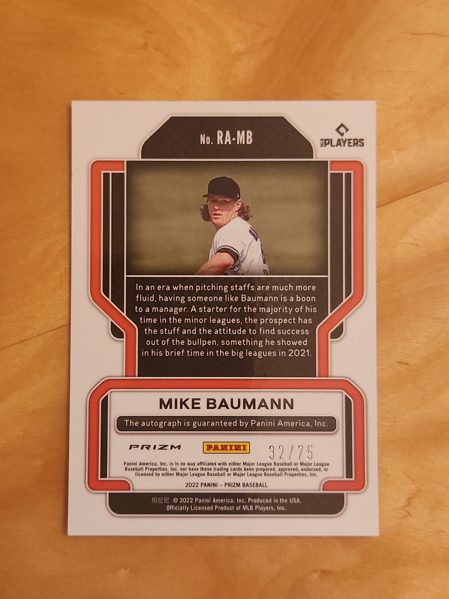 2022 Prizm Rookie Auto 32/75 Red Wave #RA-MB Mike Baumann - Baltimore Orioles