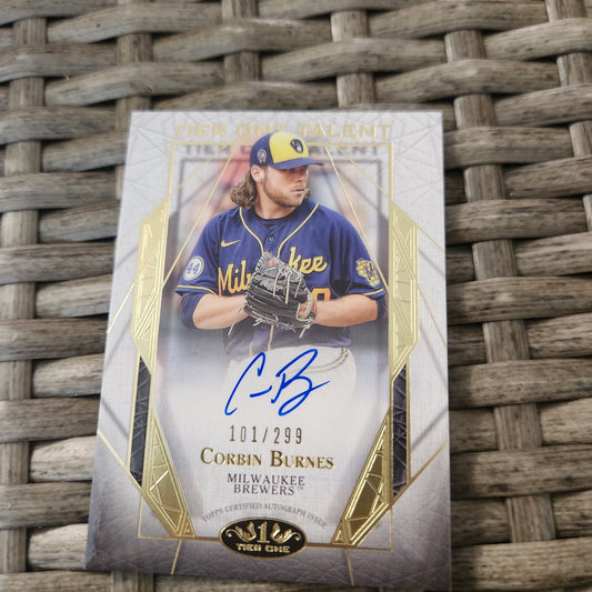 Topps Tier 1 Talent Corbin Burnes Auto 101/299 #TITA-CB