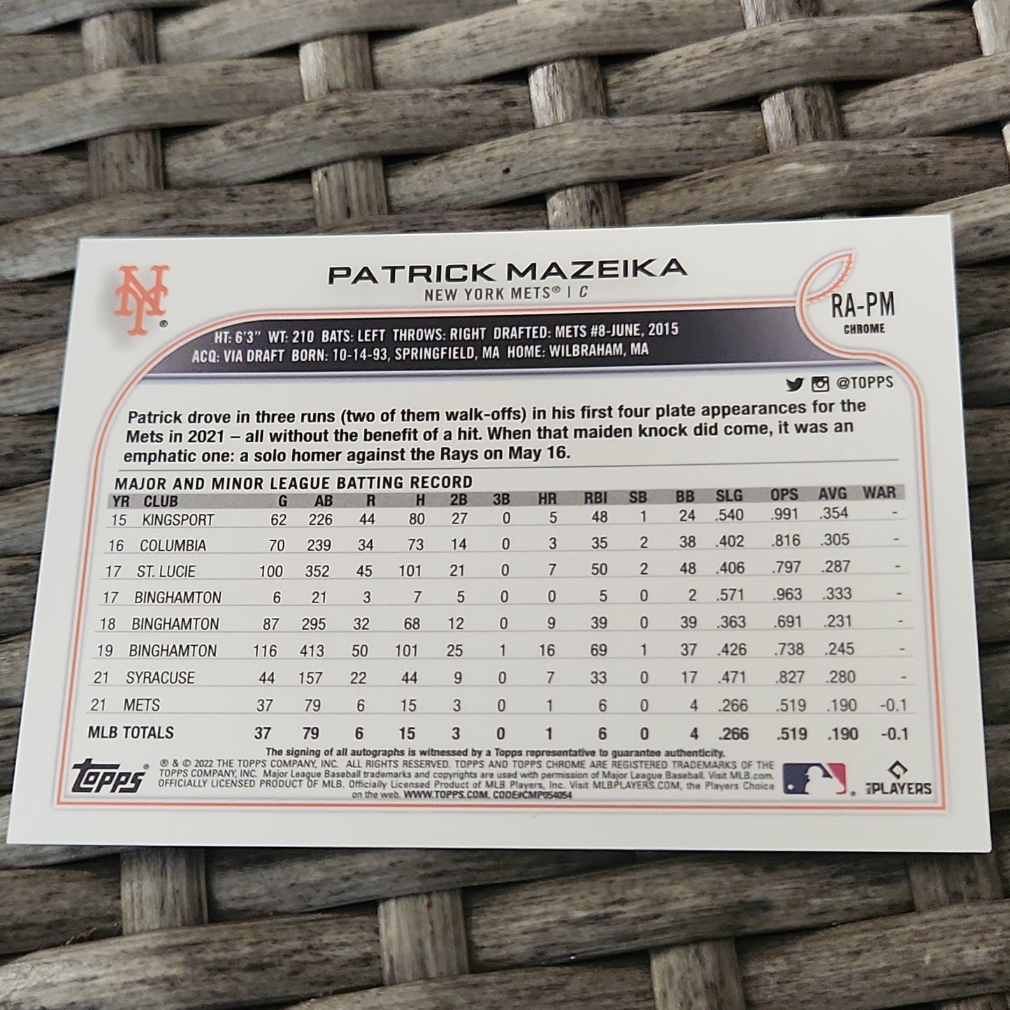 Topps Chrome Patrick Mazeuka RC Auto #RA-PM