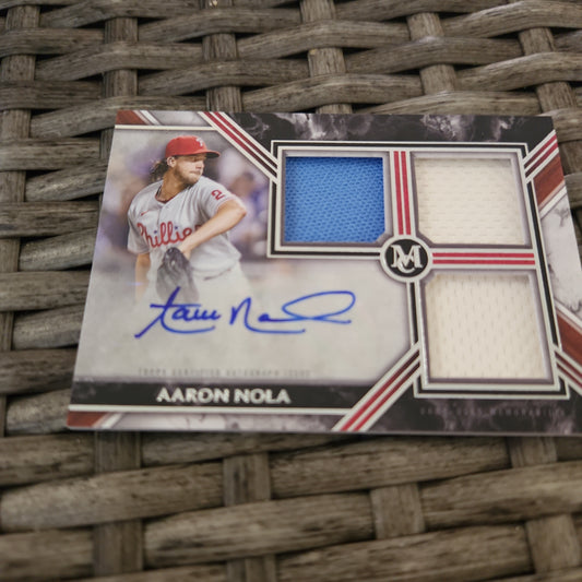 Topps Aaron Nola Triple Relic Auto 055/150 #SWTRA-AN
