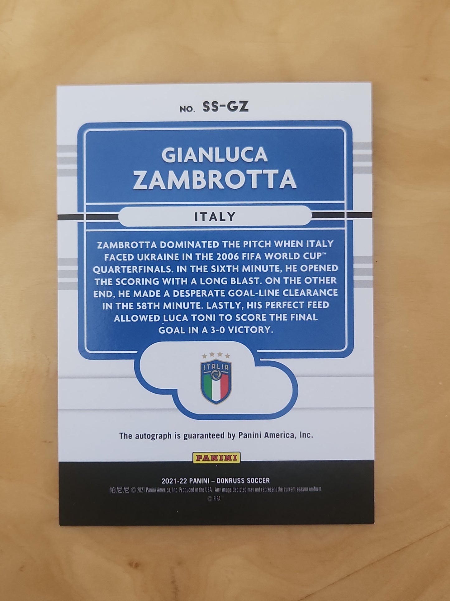 2021-22 Panini Donruss Road to Qatar Signature Series Gianluca Zambrotta Auto