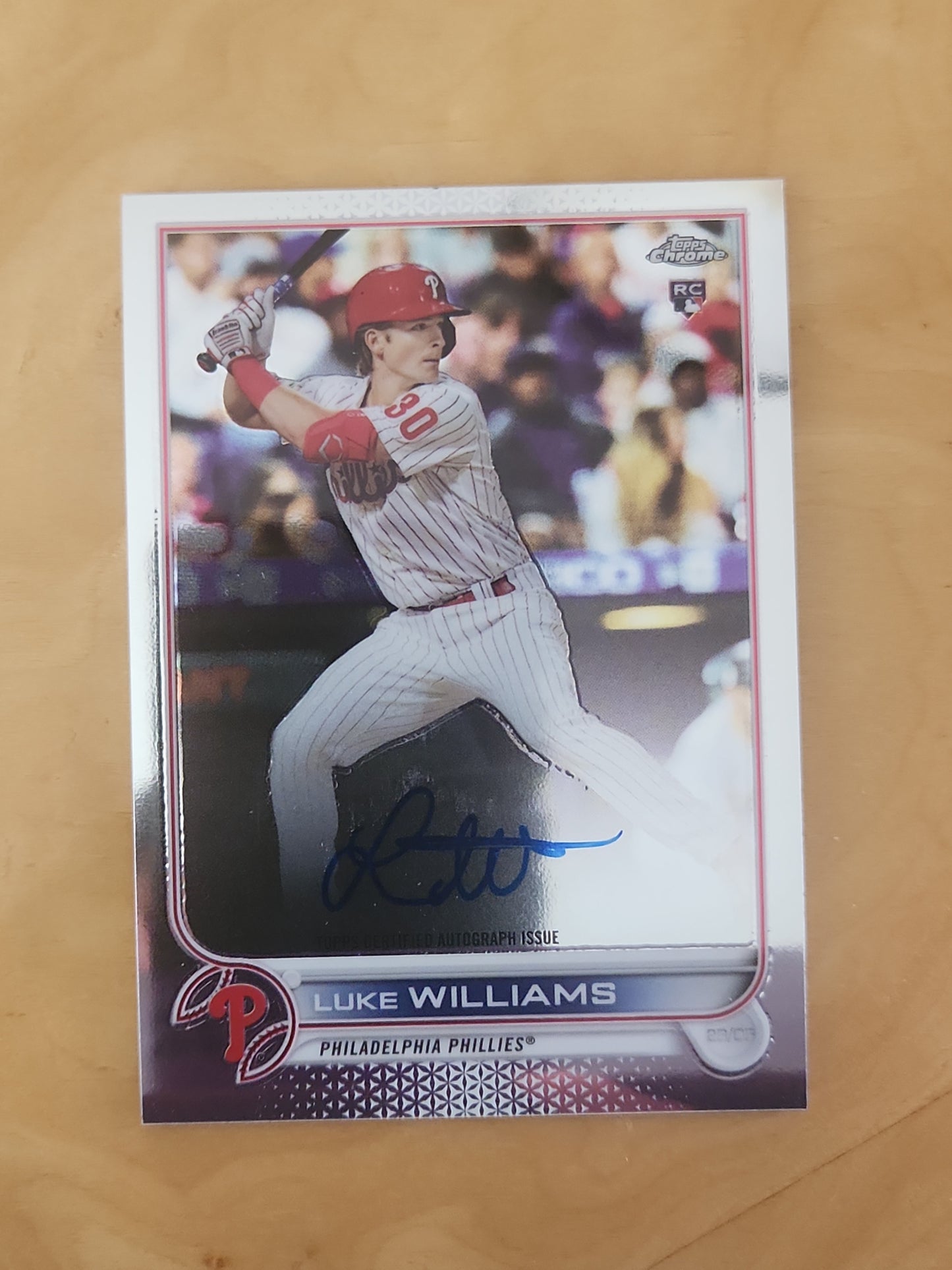 2022 Topps Chrome Baseball Rookie Auto Luke Williams Autograph RC RA-LW