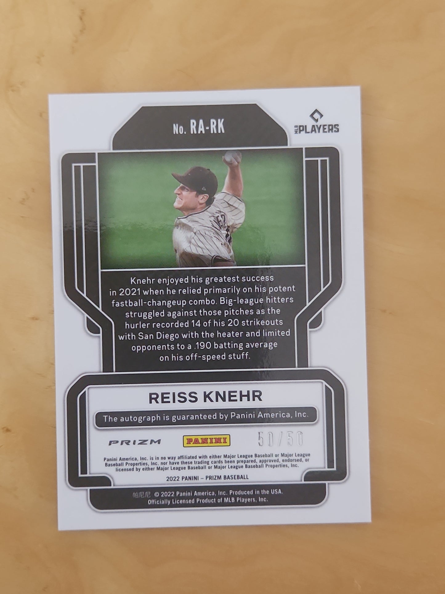 2022 Prizm Rookie Auto Blue Wave #RA-RK Reiss Knehr 50/50 - San Diego Padres