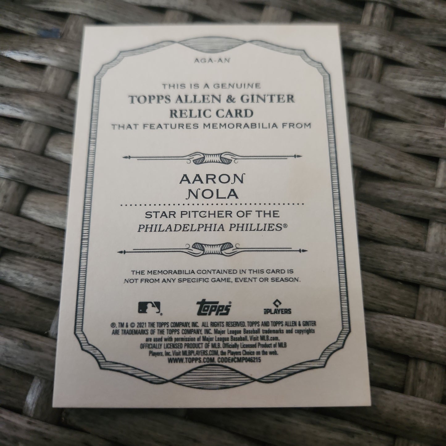 Topps Allen & Ginter Aaron Nola Jersey Patch #AGA-AN