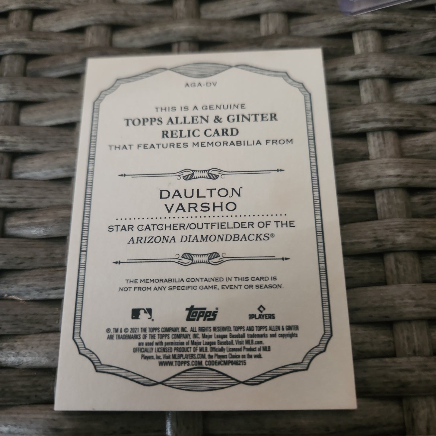 Topps Allen & Ginter Daulton Varsho RC Relic #AGA-DV