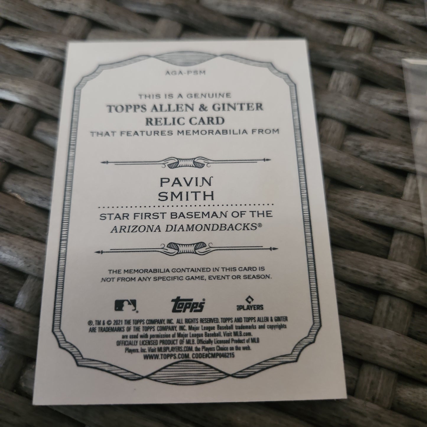Topps Allen & Ginter Pavin Smith RC Jersey Patch #AGA-PSM