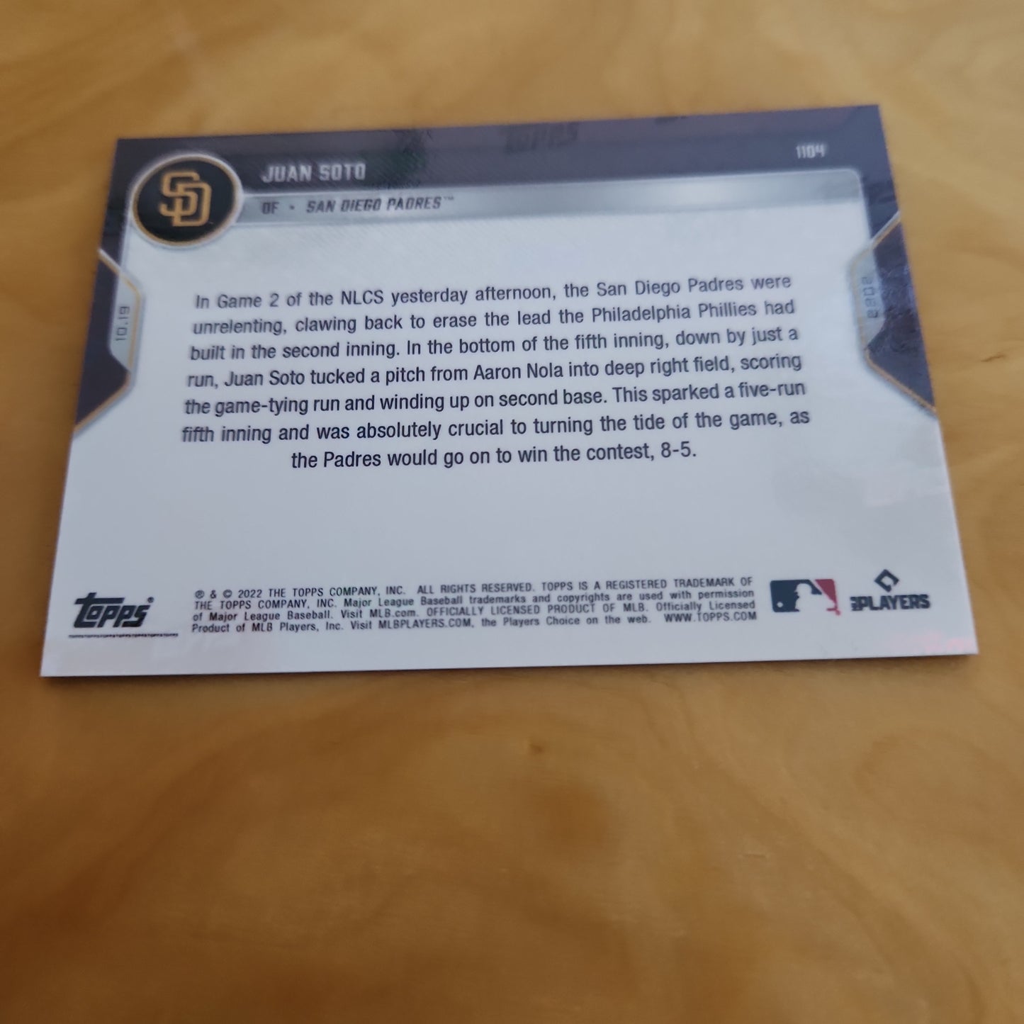 Topps Now NLCS Blue Parallel Juan Soto 30/49 #1104