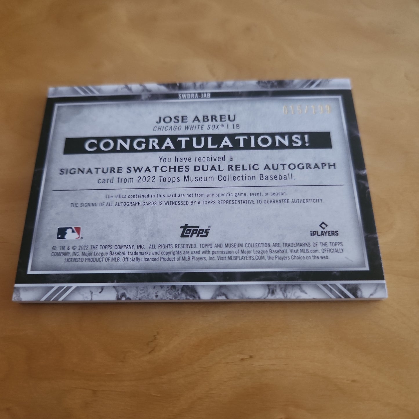 Topps MC Jose Abreu Auto Duel Jersey Patch 015/199 #SWDRA-JAB