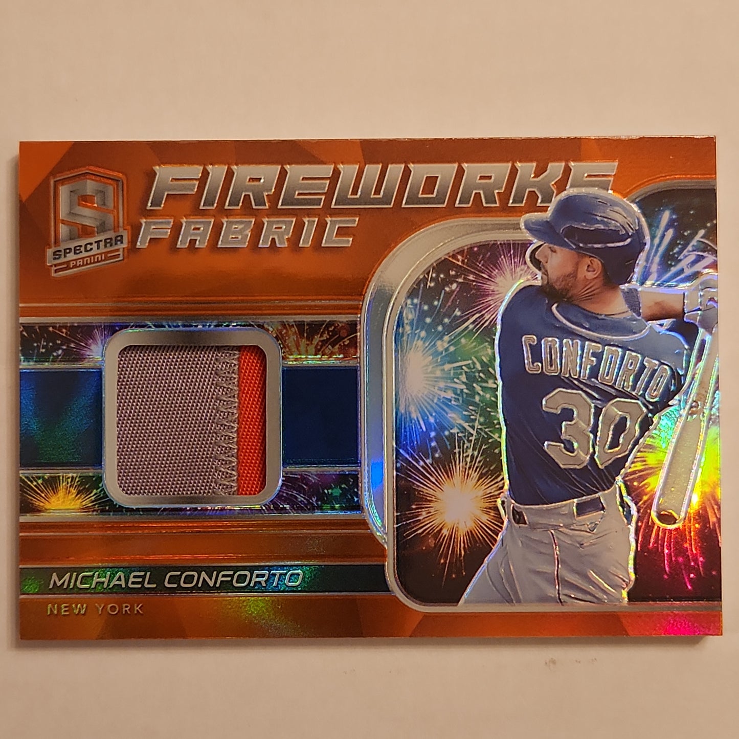 2021 Panini Spectra Fireworks Fabric Orange Prizm 10/15 Michael Conforto #MC.2