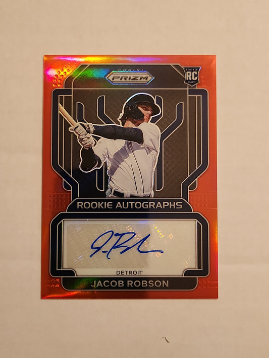 Jacob Robson 2022 Panini Prizm Rookie Autographs Red Prizm 91/99 #RA-RO - Tigers