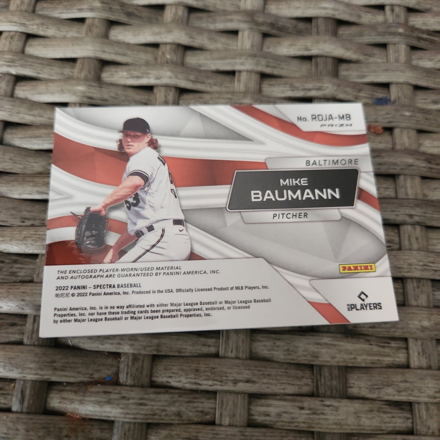 Panini Prizm Spectrr Mike Baumann RC Jersey Patch Auto #RDJA-MB