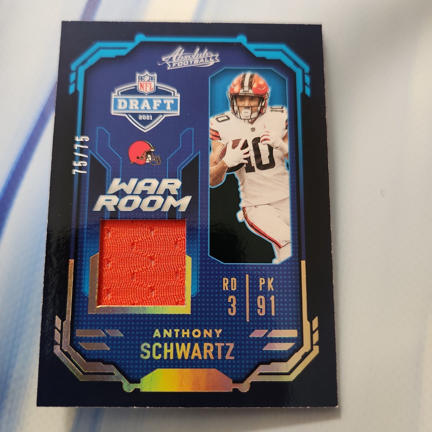 Panini Absolute Football War Room Anthony Schwartz Jersey Patch 75/75 #WRM-ASC