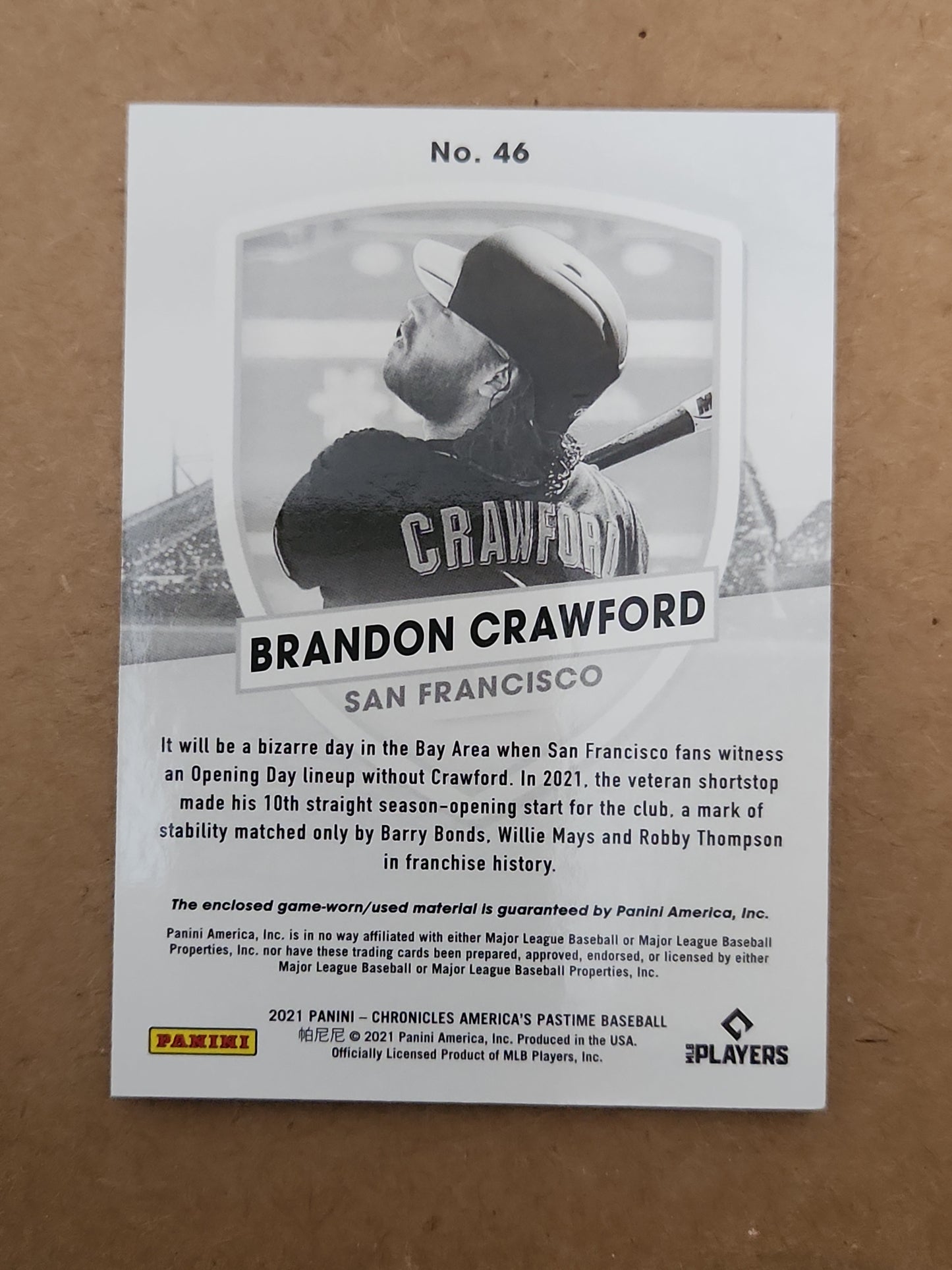 2021 Panini Chronicles America's Pastime Swatches Blue 55/99 Brandon Crawford #46