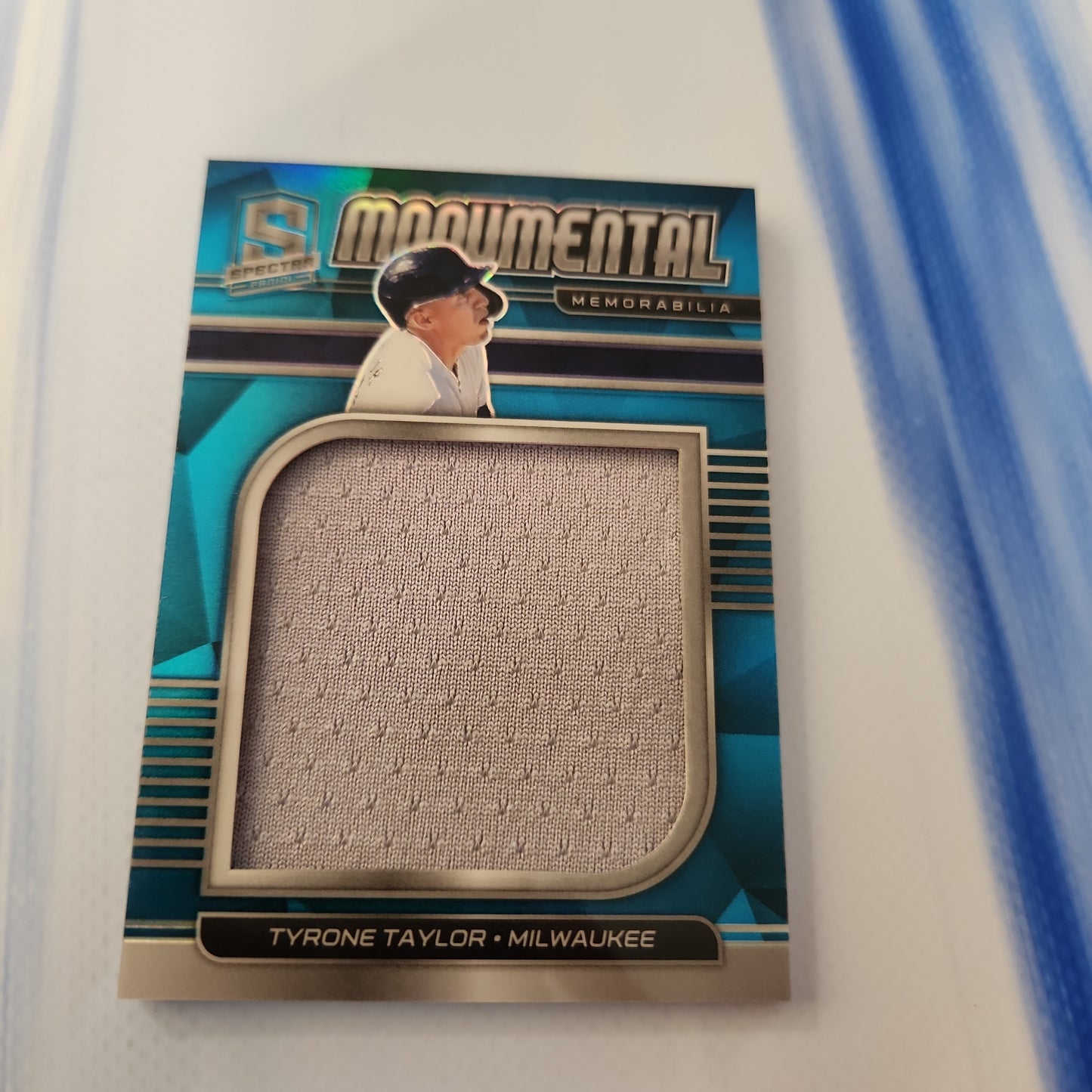 Panini Prizm Spectrr Monumental Blue Parallel Tyrone Taylor Jersey Patch 18/50 #MM-TT