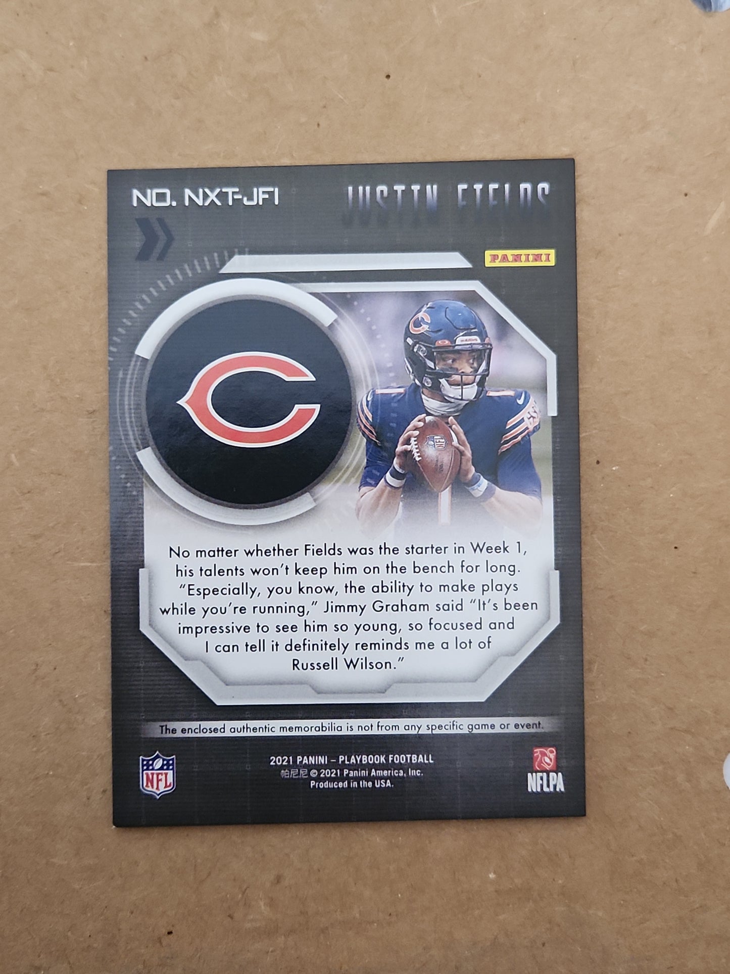 2021 Panini Playbook Justin Fields Next Up Jersey #NXT-JFI Rookie Chicago Bears