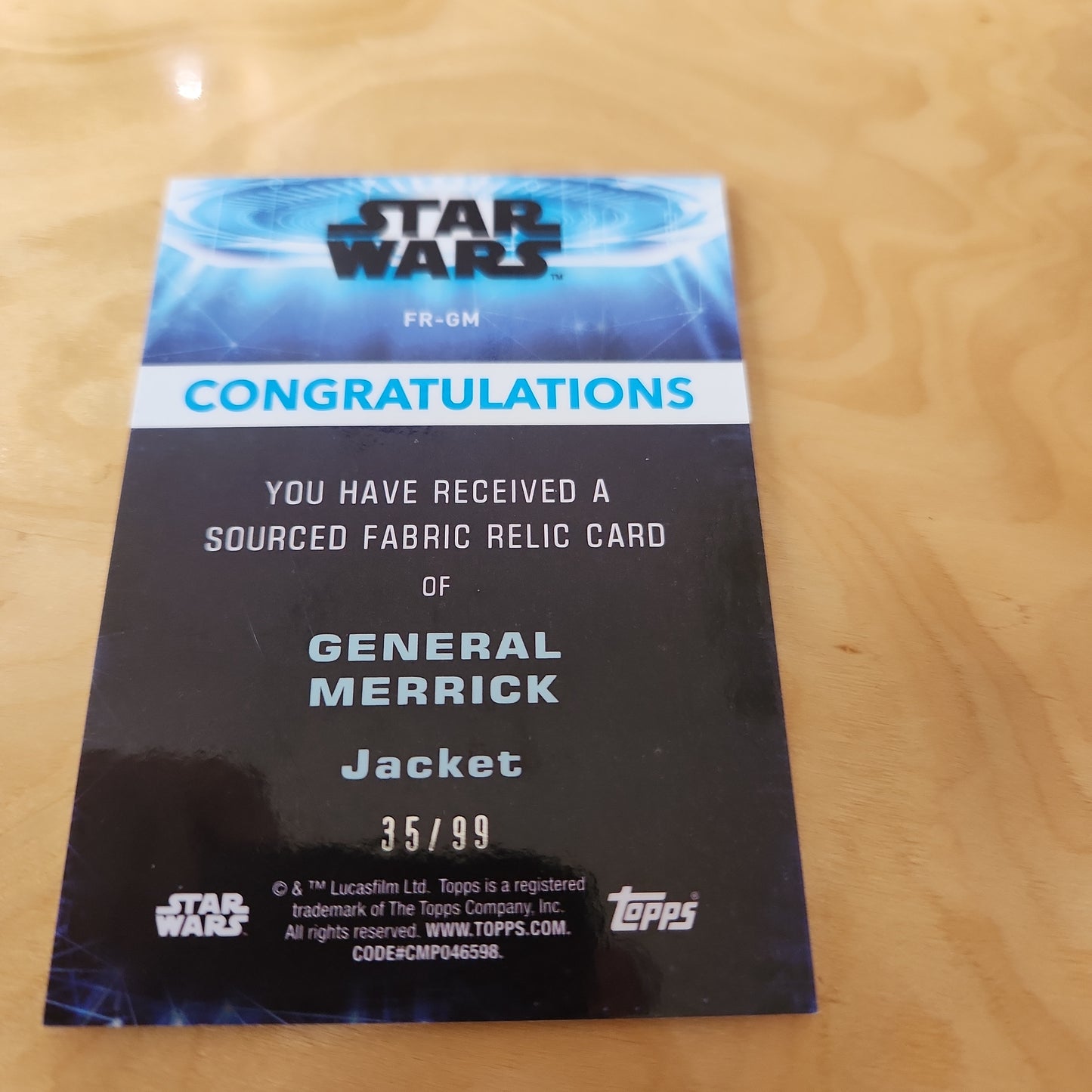 Topps Star Wars General Merrick Jacket Relic 35/99 #FR-GM