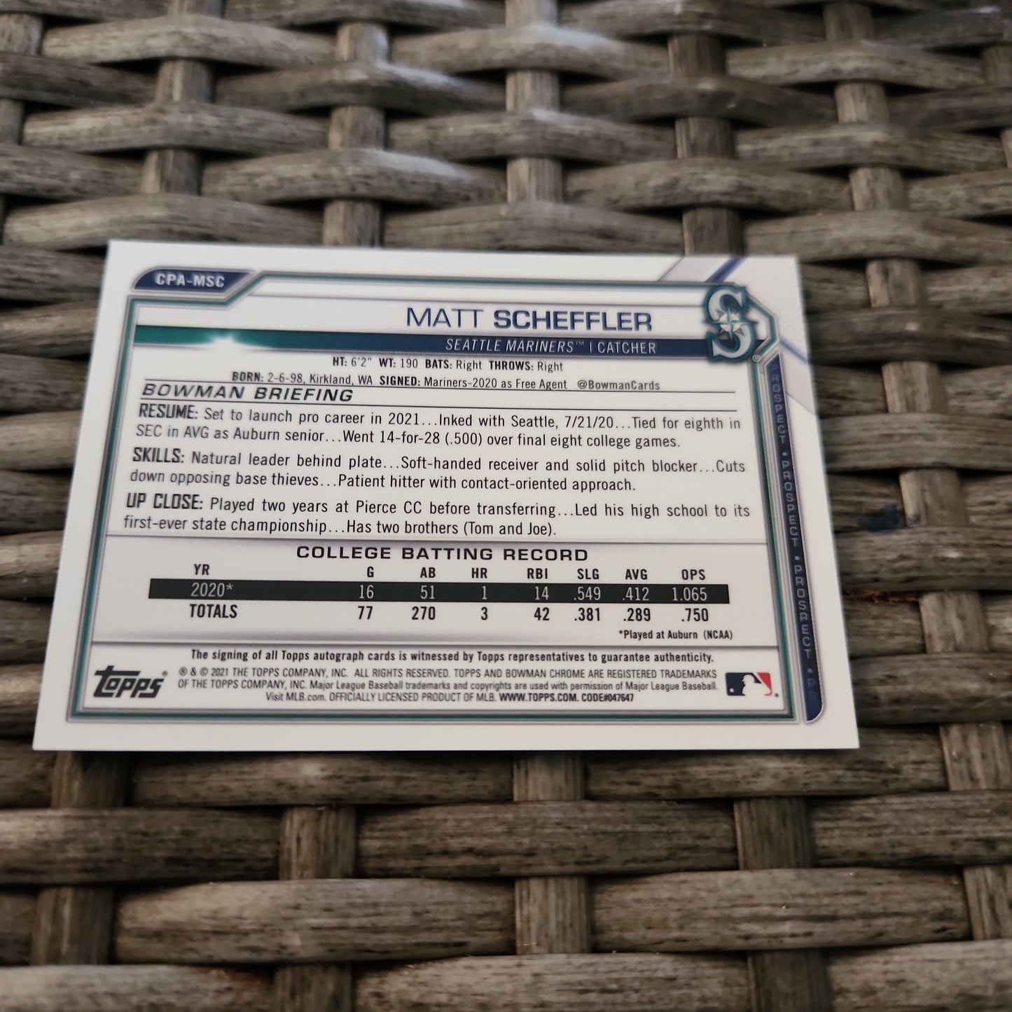 Topps B Chrome Orange Parallel Matt Scheffler Auto 45/50 #CPA-MSC