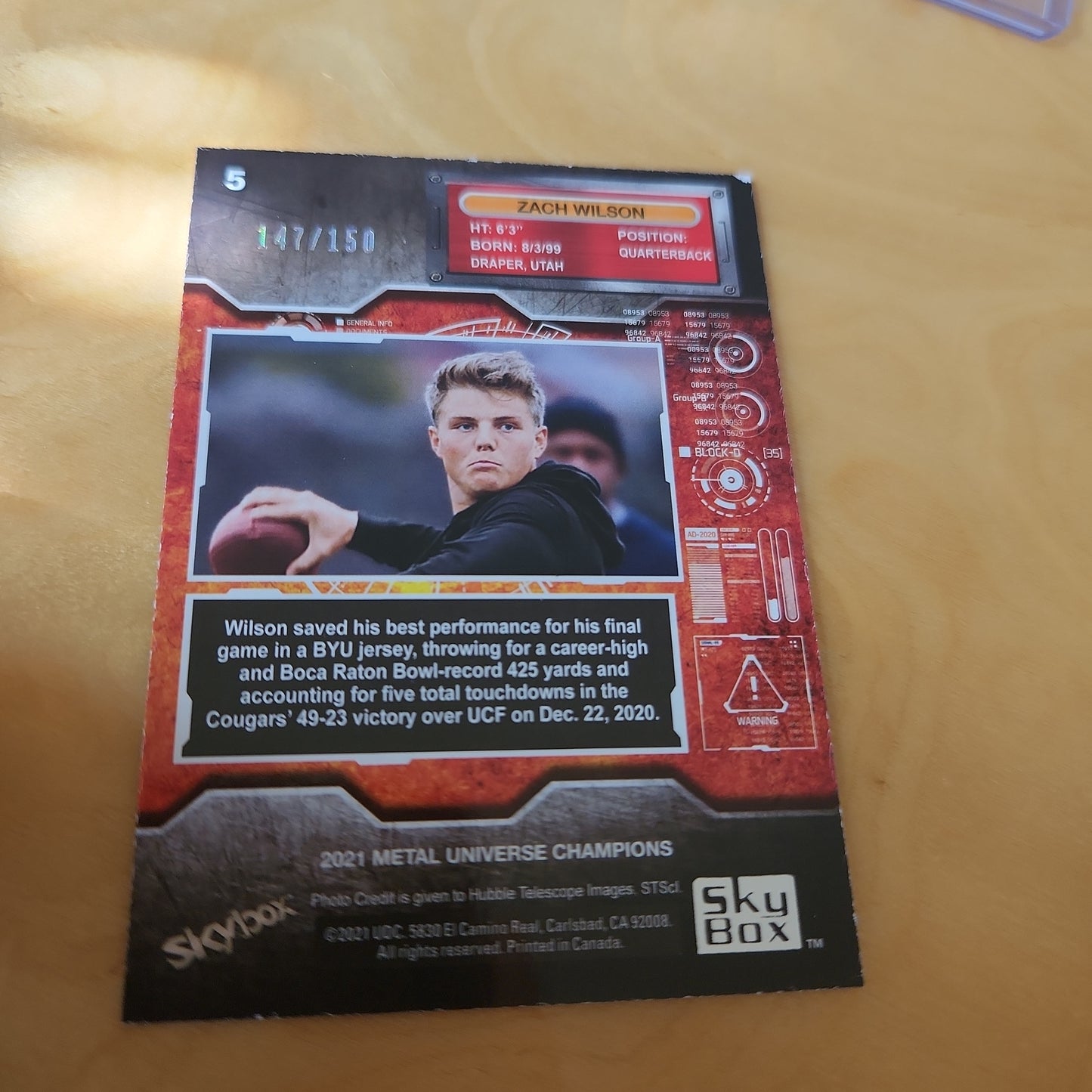 Sky Box Metal Universe Red Parallel Zach Wilson 147/150 #5