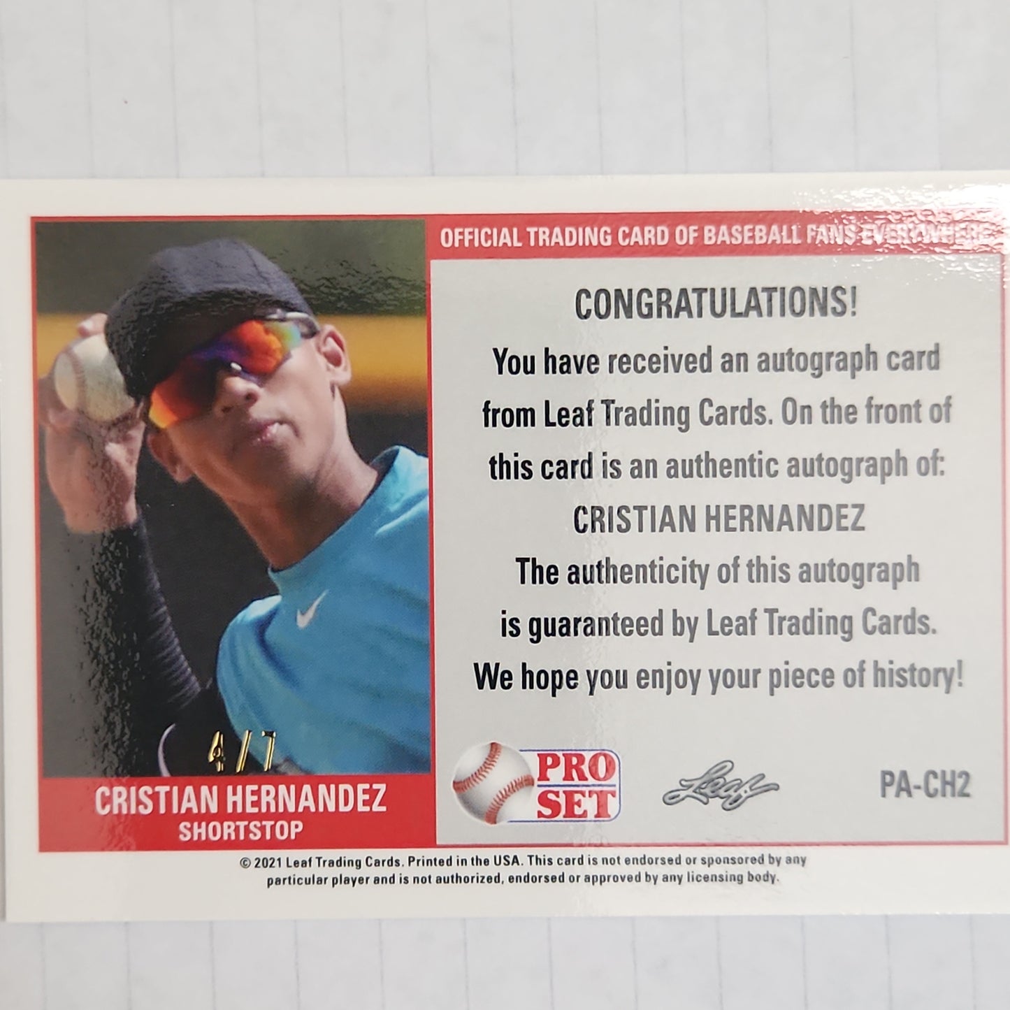 2021 Leaf Pro Set Orange 4/7 Cristian Hernandez Auto #PA-CH2 T6085