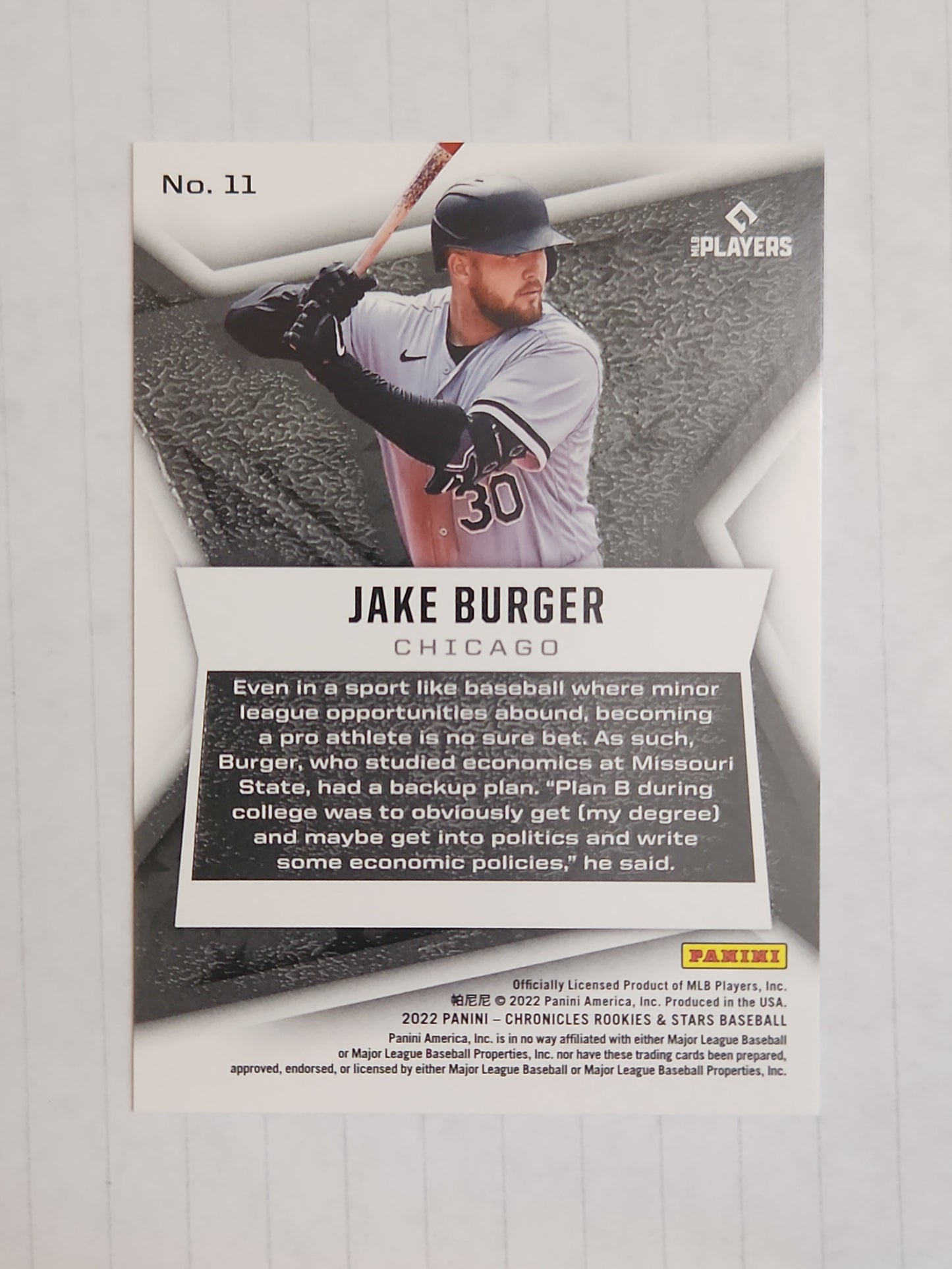 2022 Panini Chronicles Baseball #11 JAKE BURGER RC Rookies & Stars Purple 07/25