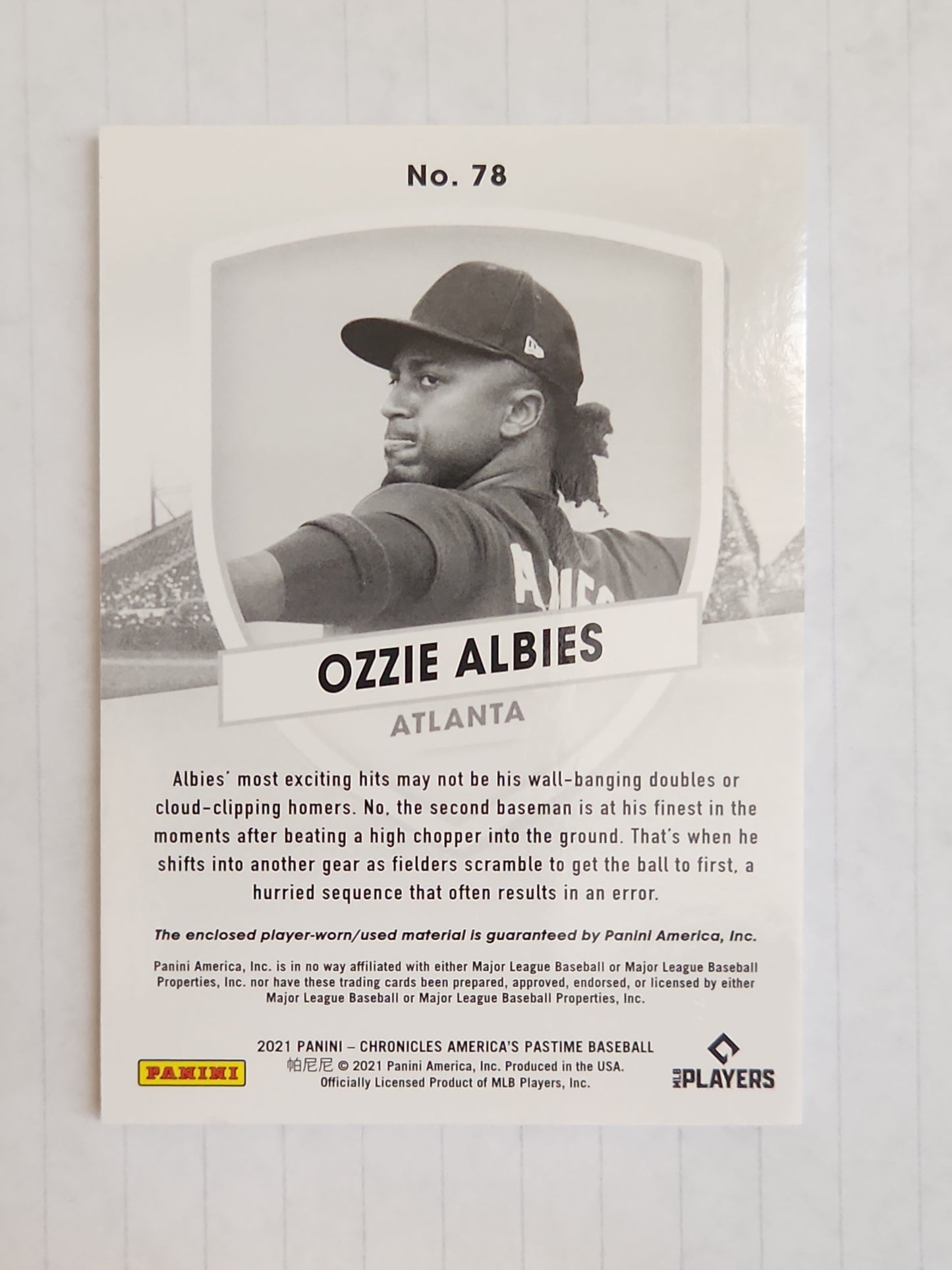 2021 Panini Chronicles OZZIE ALBIES Patch Relic America's Pastime Braves