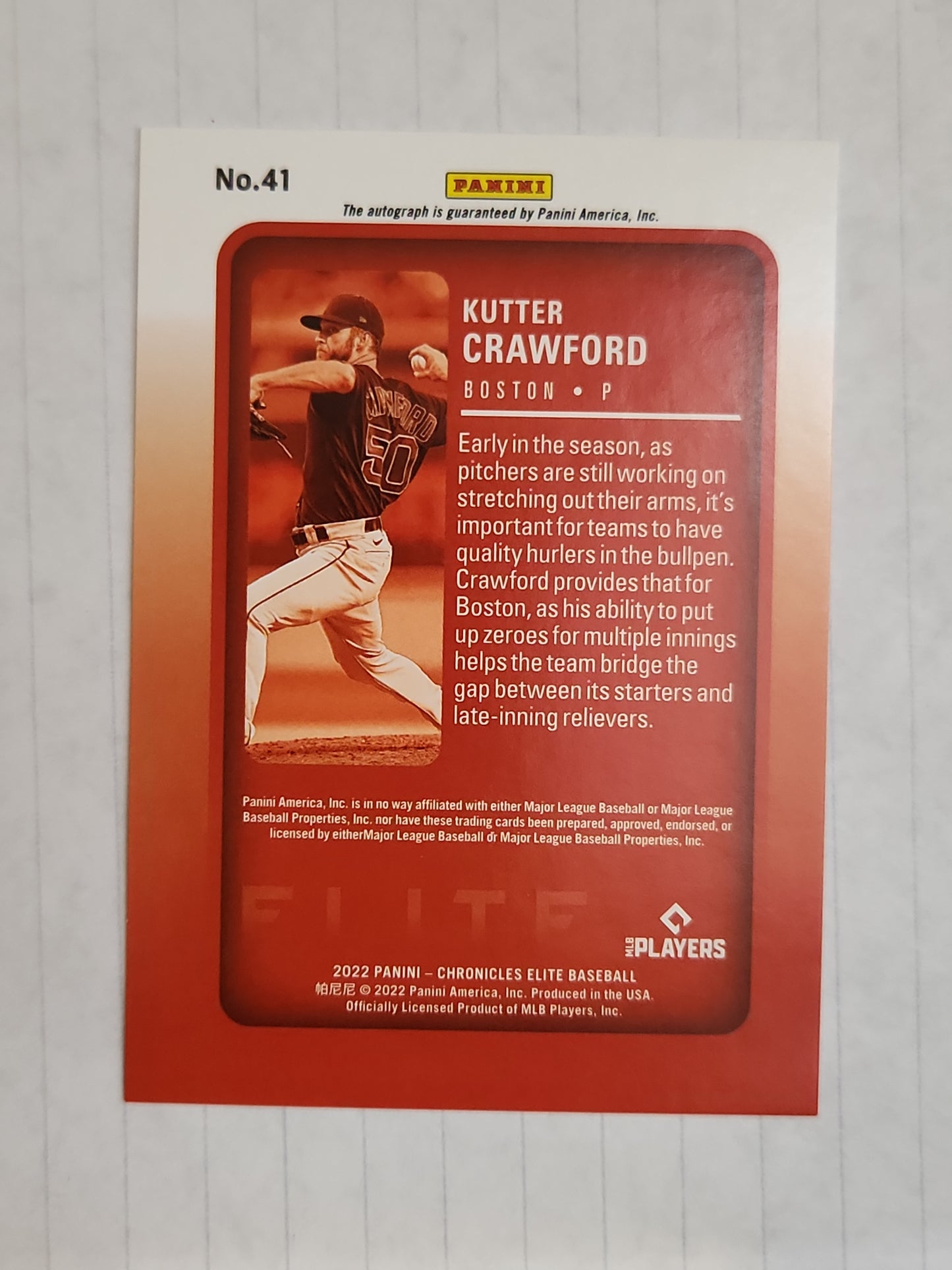 2022 Panini Chronicles Baseball Elite Kutter Crawford Rookie Autograph Red Sox