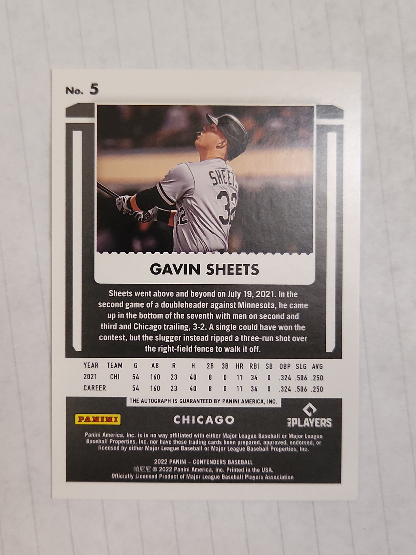 2022 Panini Rookie Ticket Prizm AUTO #5 Gavin Sheets RC Chicago White Sox Green 17/25