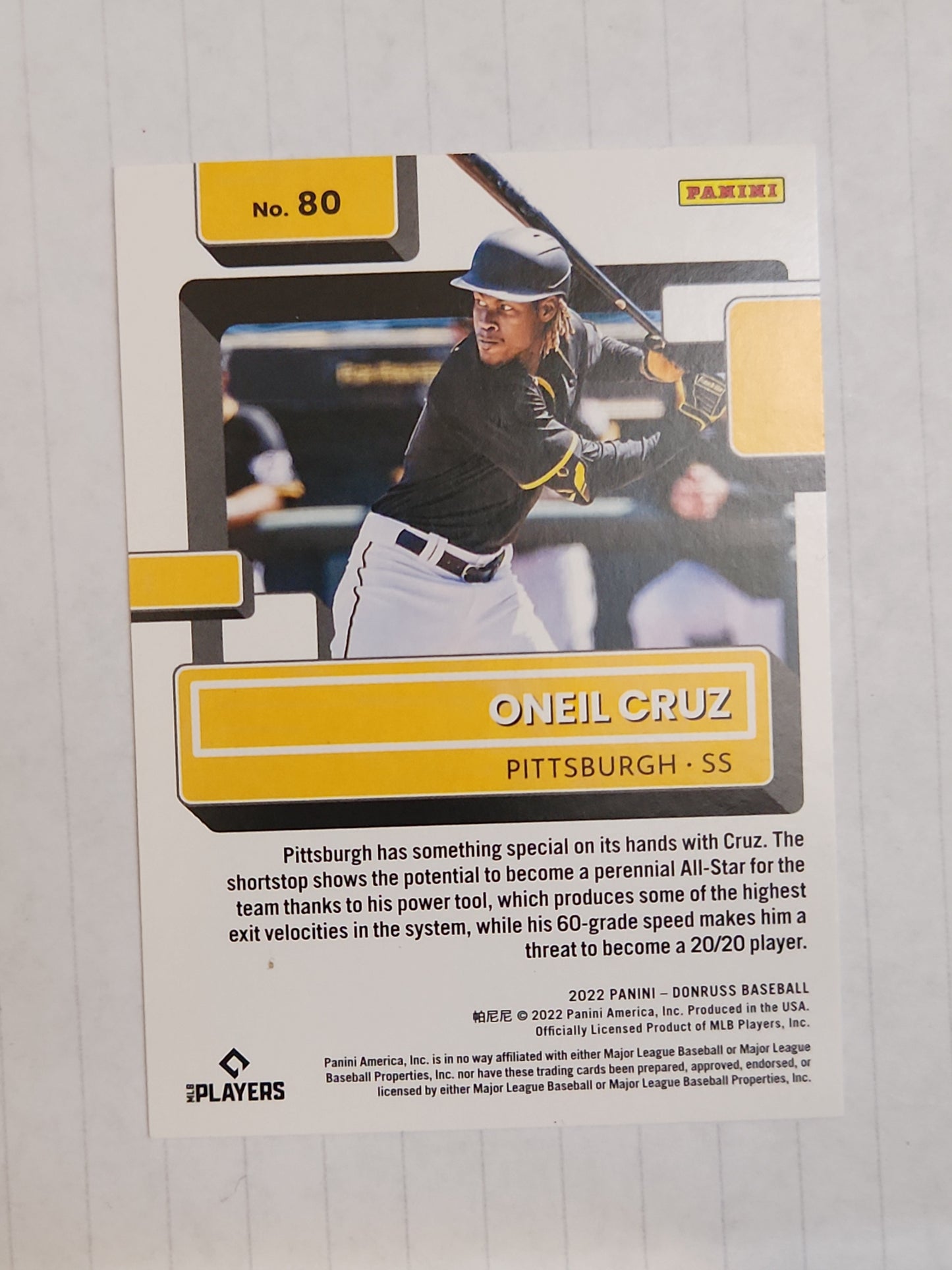 2022 Panini Donruss ONEIL CRUZ Rated ROOKIE CARD RC #80 Pittsburgh Pirates Oneal