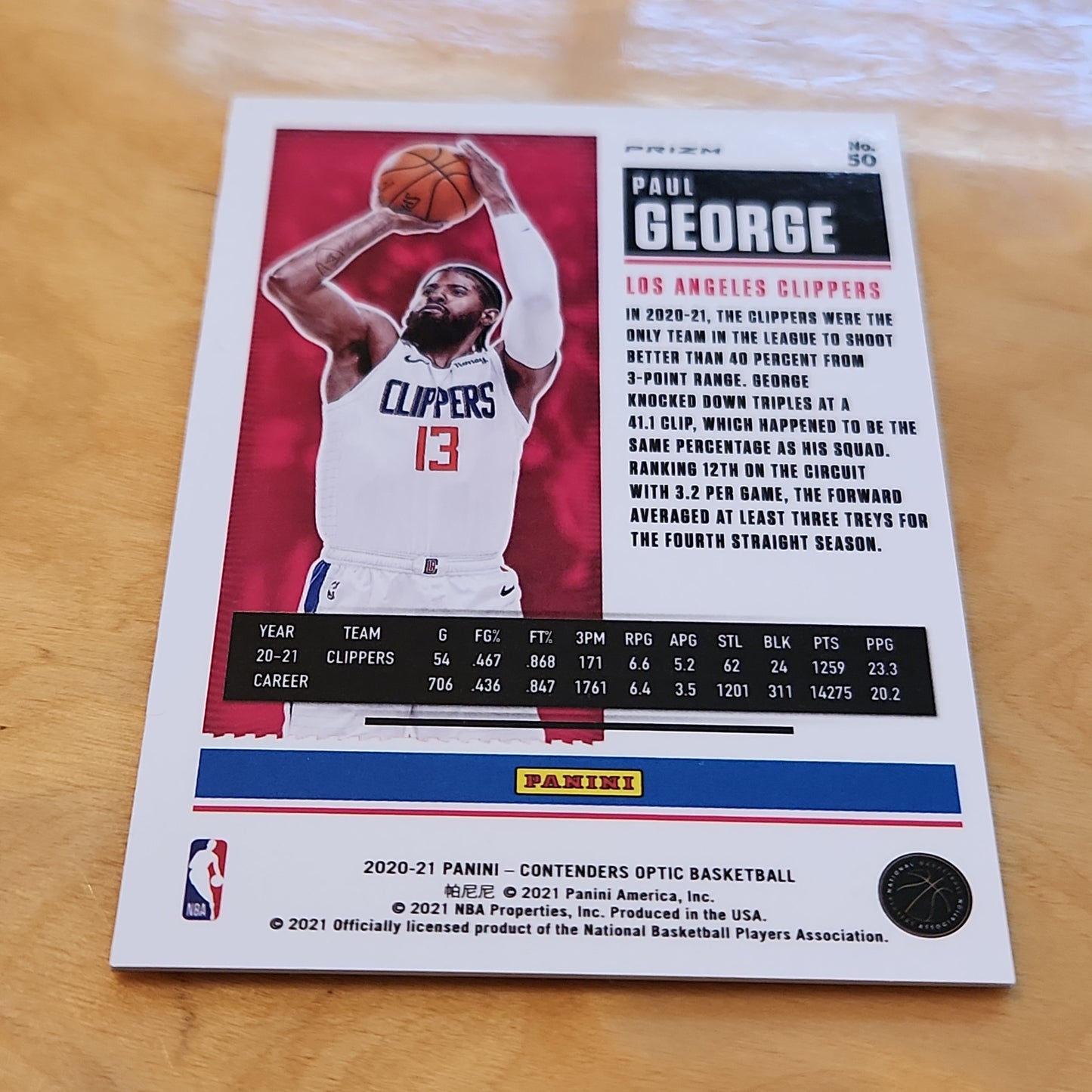 Panini Prizm Contender Optic Season Ticket Paul George #50