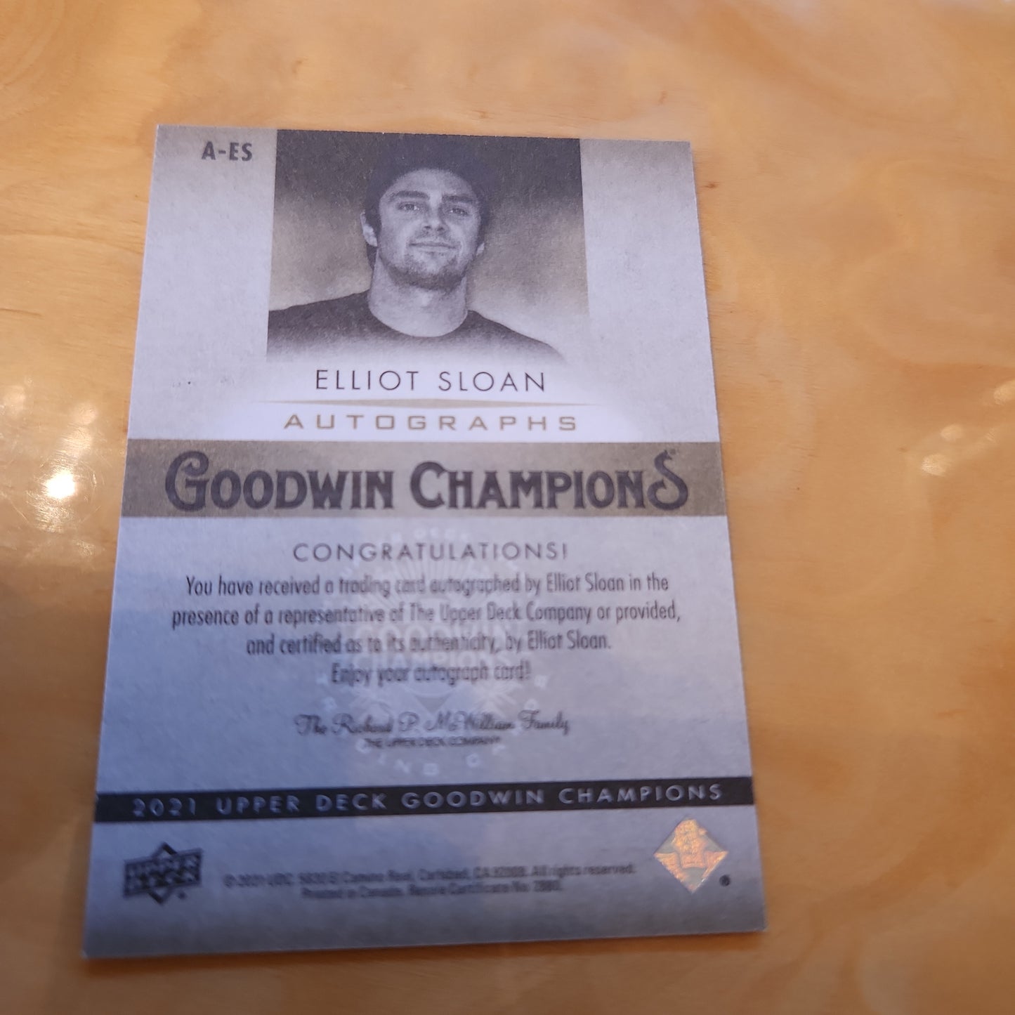 Upper Deck Goodwin Champions Elliot Sloan Auto #A-ES