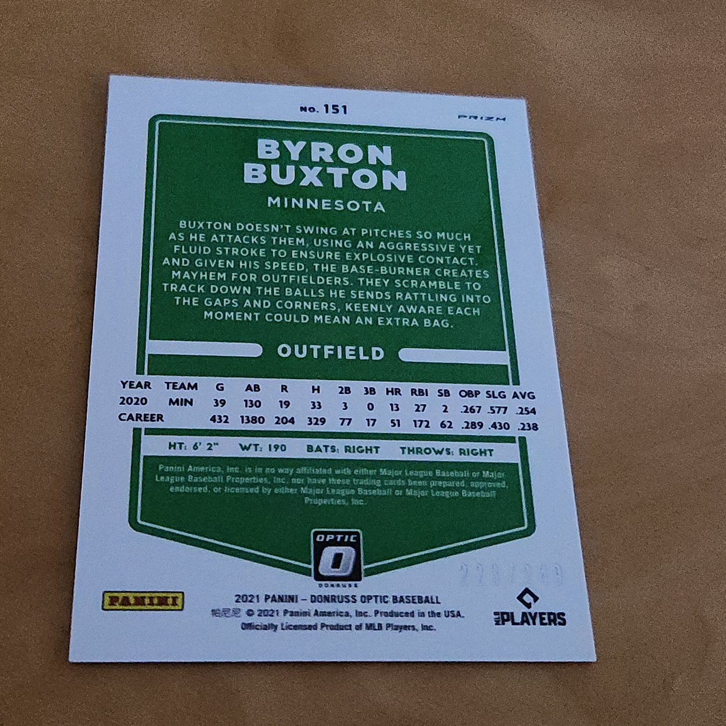 Panini Prizm Optic Pink Laser Byron Buxton 223/249 #151