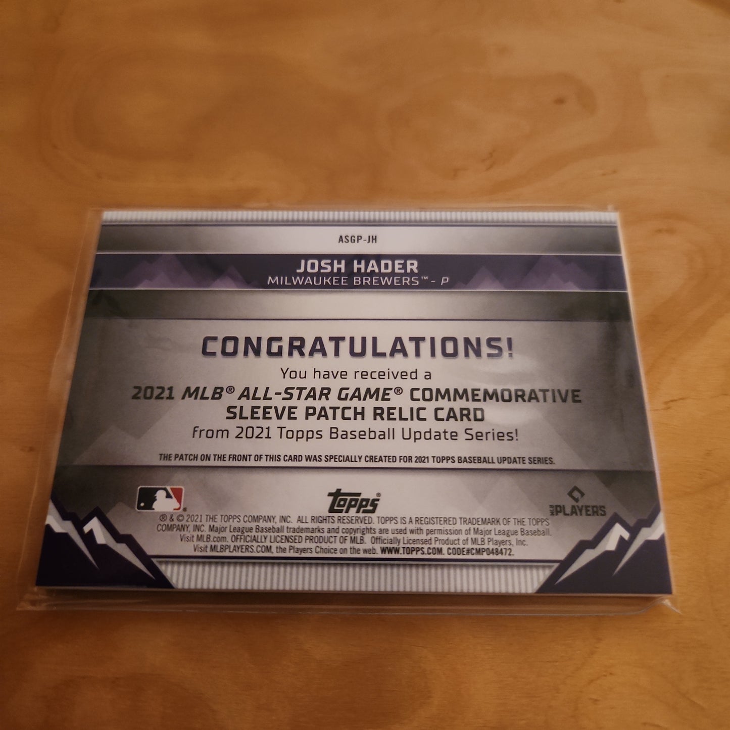 Topps All-Star Game Josh Hader Relic #ASGP-JH