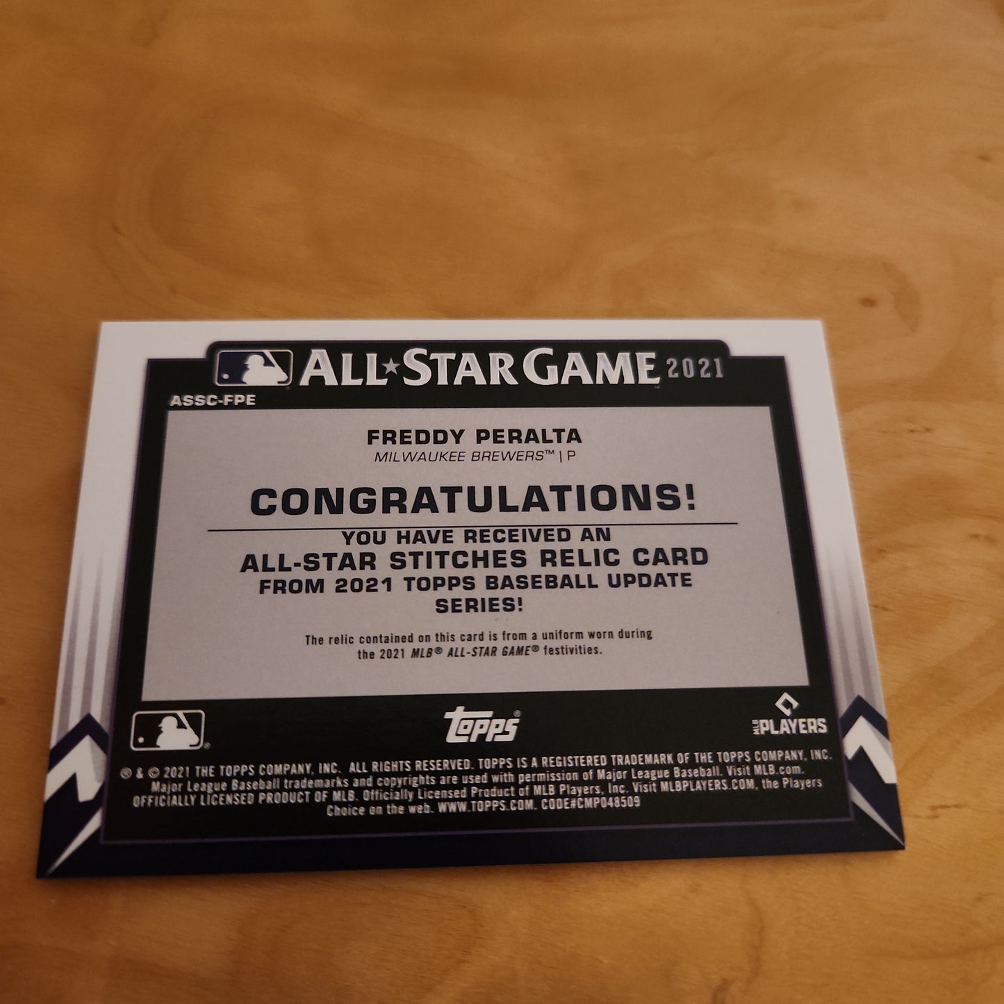 Topps All-Star Game Freddy Peralta Jersey Patch #ASSC-FPE