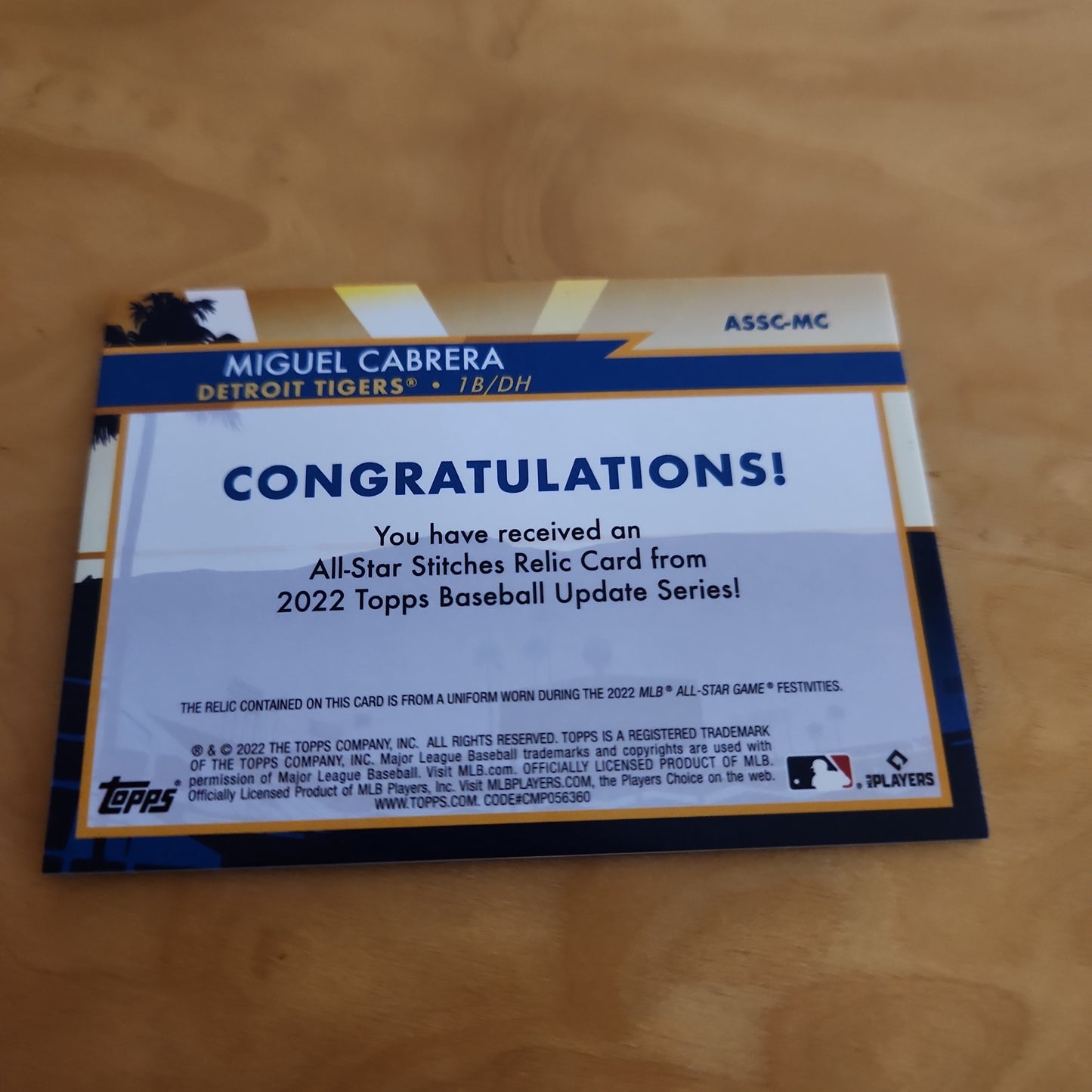 Topps All-Star Miguel Cabrera Relic #ASSC-MC