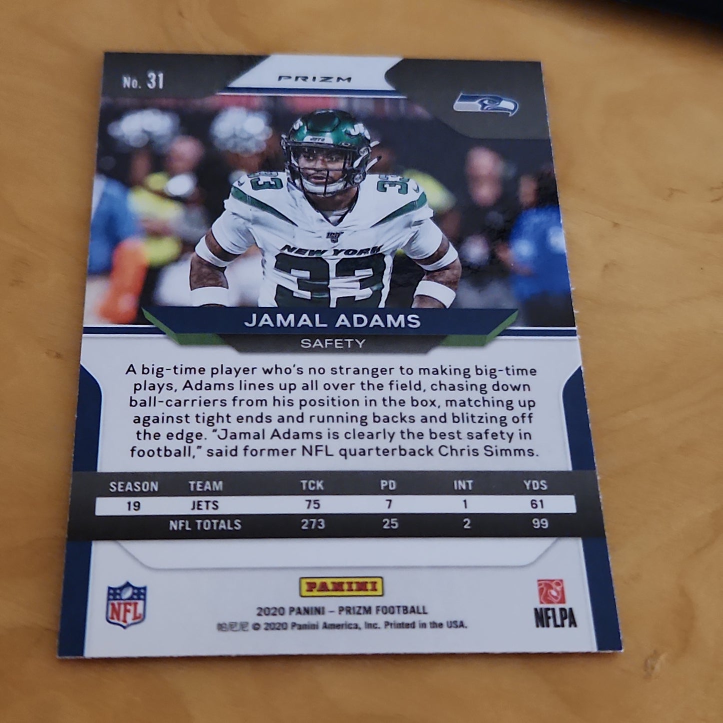 Panini Prizm Orange Lazer Jamal Adams #31