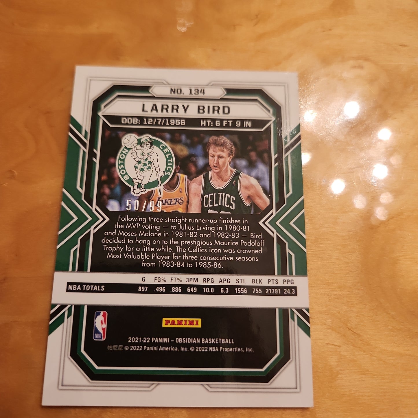 Panini Obsidian Yellow & Green Larry Bird 50/99 #134
