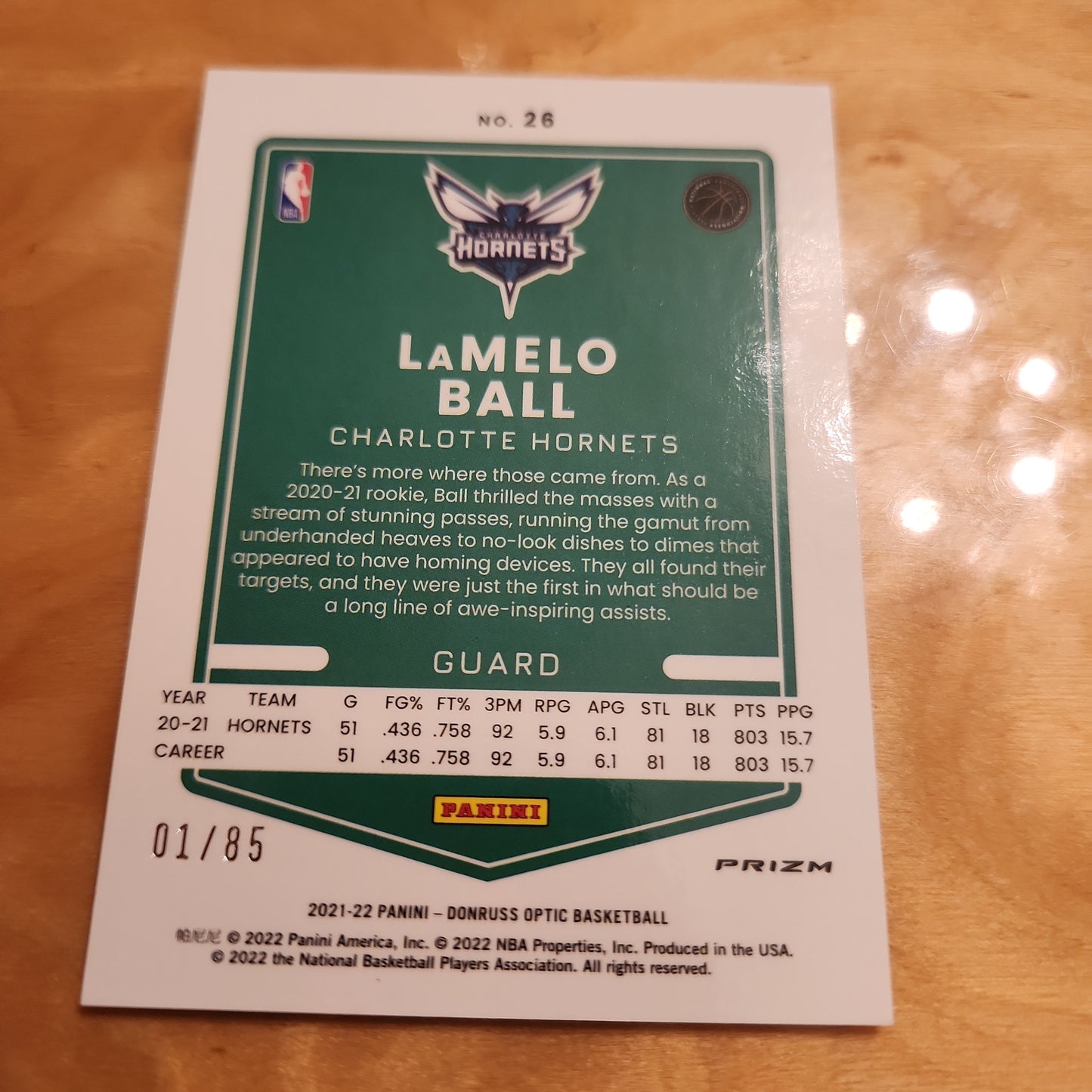 Panini Prizm Optic Red Disco Lemelo Ball 1/85 #26