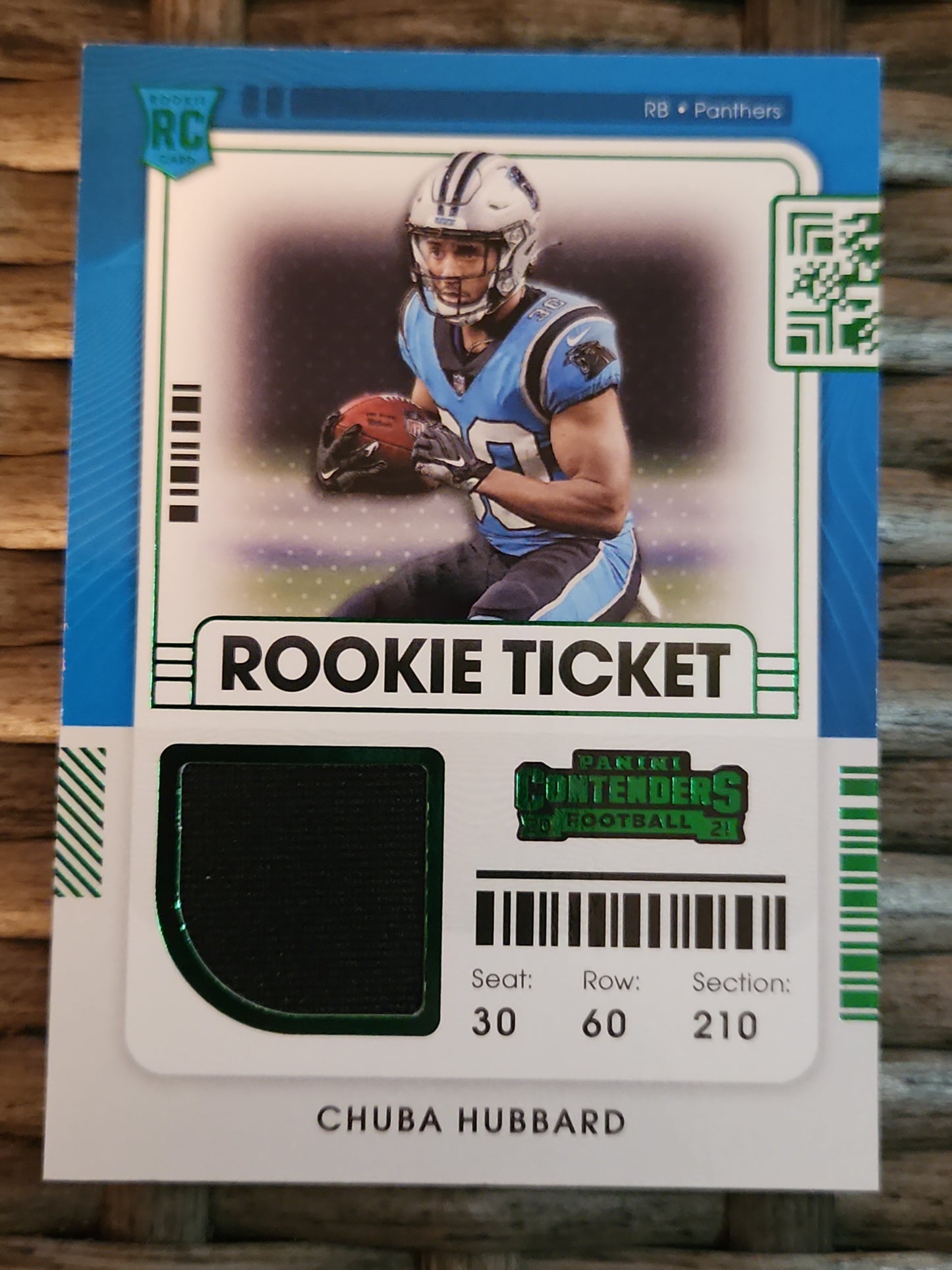 2021-22 Panini Contenders #RTS-CHU Chuba Hubbard Green Rookie Ticket Swatch RC