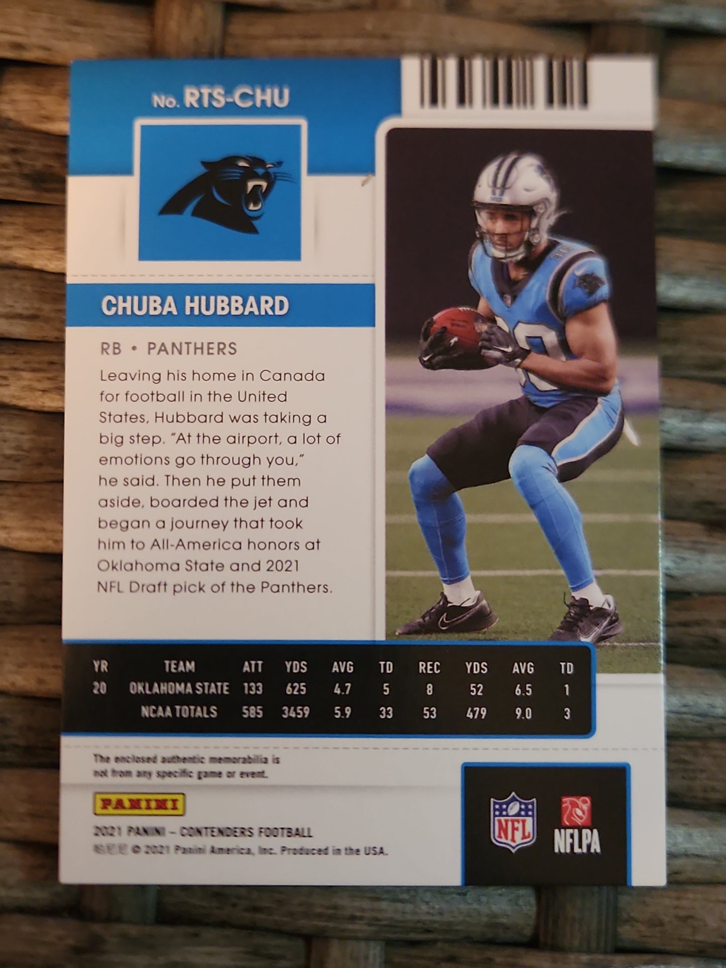 2021-22 Panini Contenders #RTS-CHU Chuba Hubbard Green Rookie Ticket Swatch RC